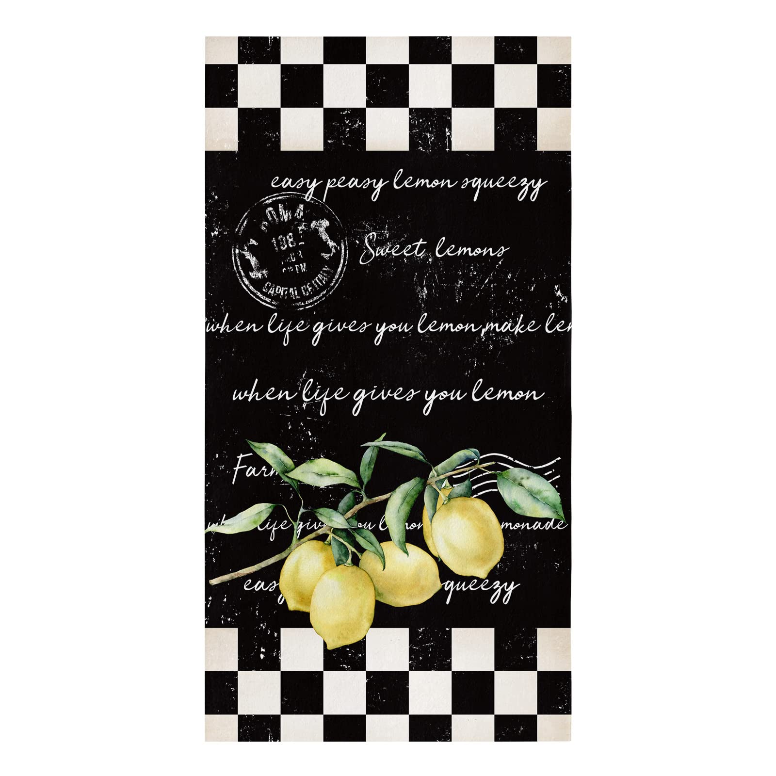 Lemon Farmhouse Buffalo Plaid Kitchen Towels - Soft Absorbent Cotton for Kitchen & Bathroom