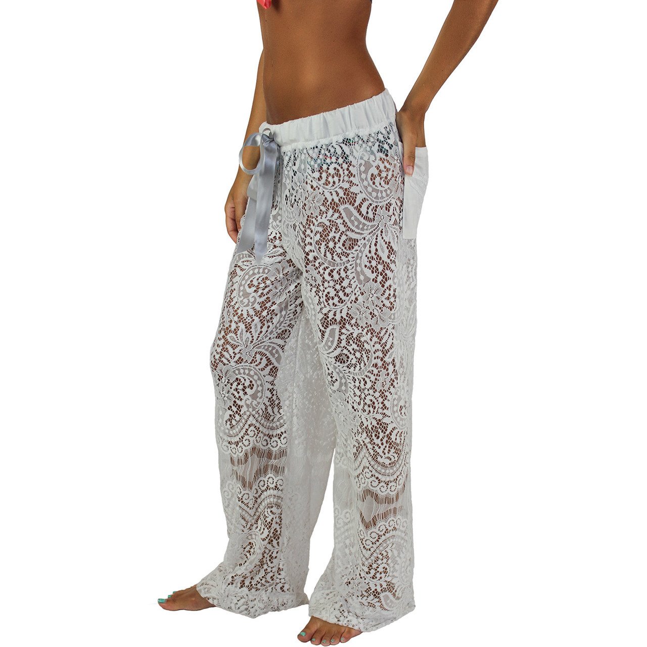 Elegant Sexy Chic Lace Lounge Pants Swimwear Cover Up - Relaxed Fit Palazzo Pants for Women | Perfect for Beach Vacation, Poolside Relaxation & Summer Outfits