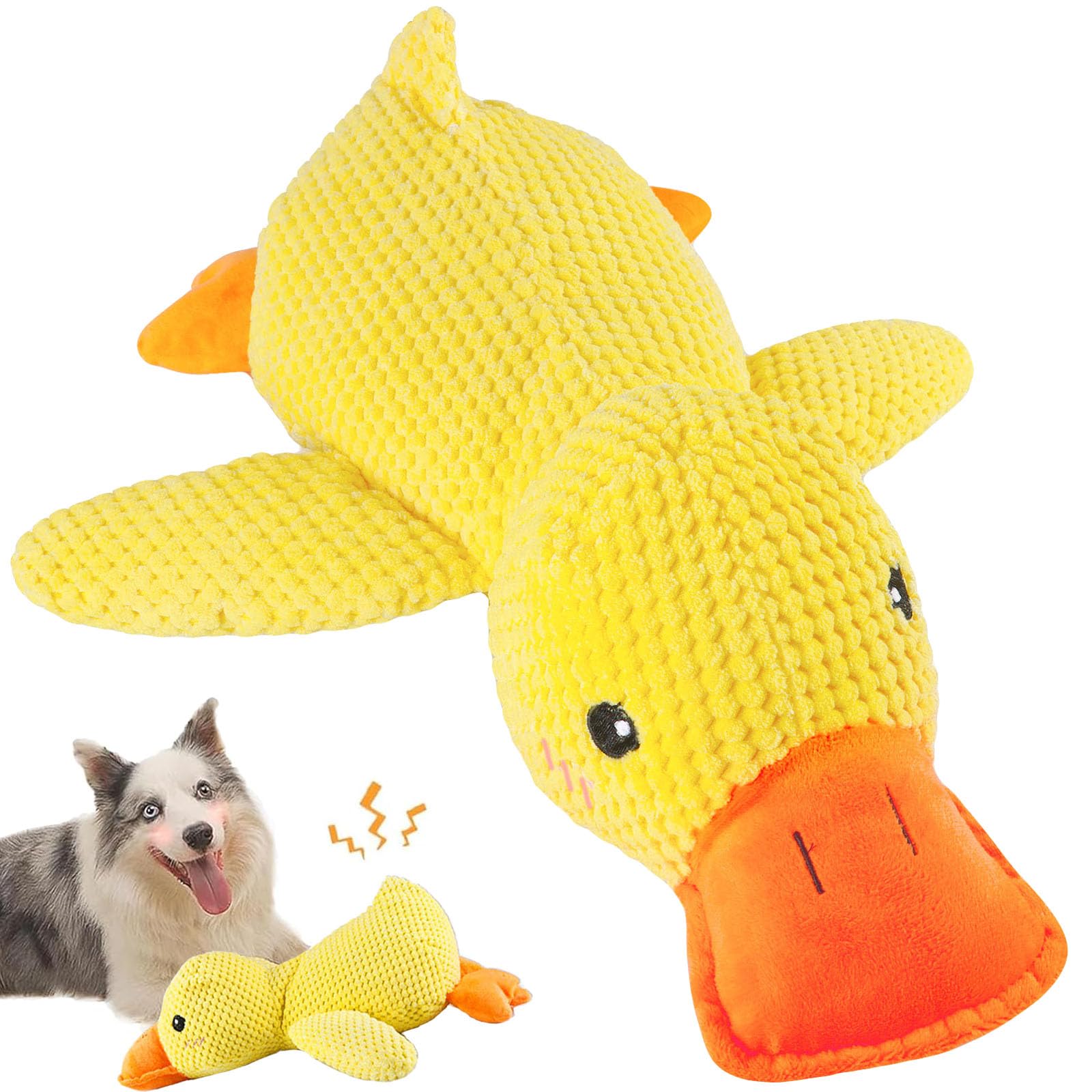 Mellow Dog Calming Duck Toy - Soft Squeaky Plush Duck for Anxious Dogs | Stress Relief & Comfort for Indoor Pets | Perfect for Separation Anxiety, Chewing, and Cuddling (Yellow)