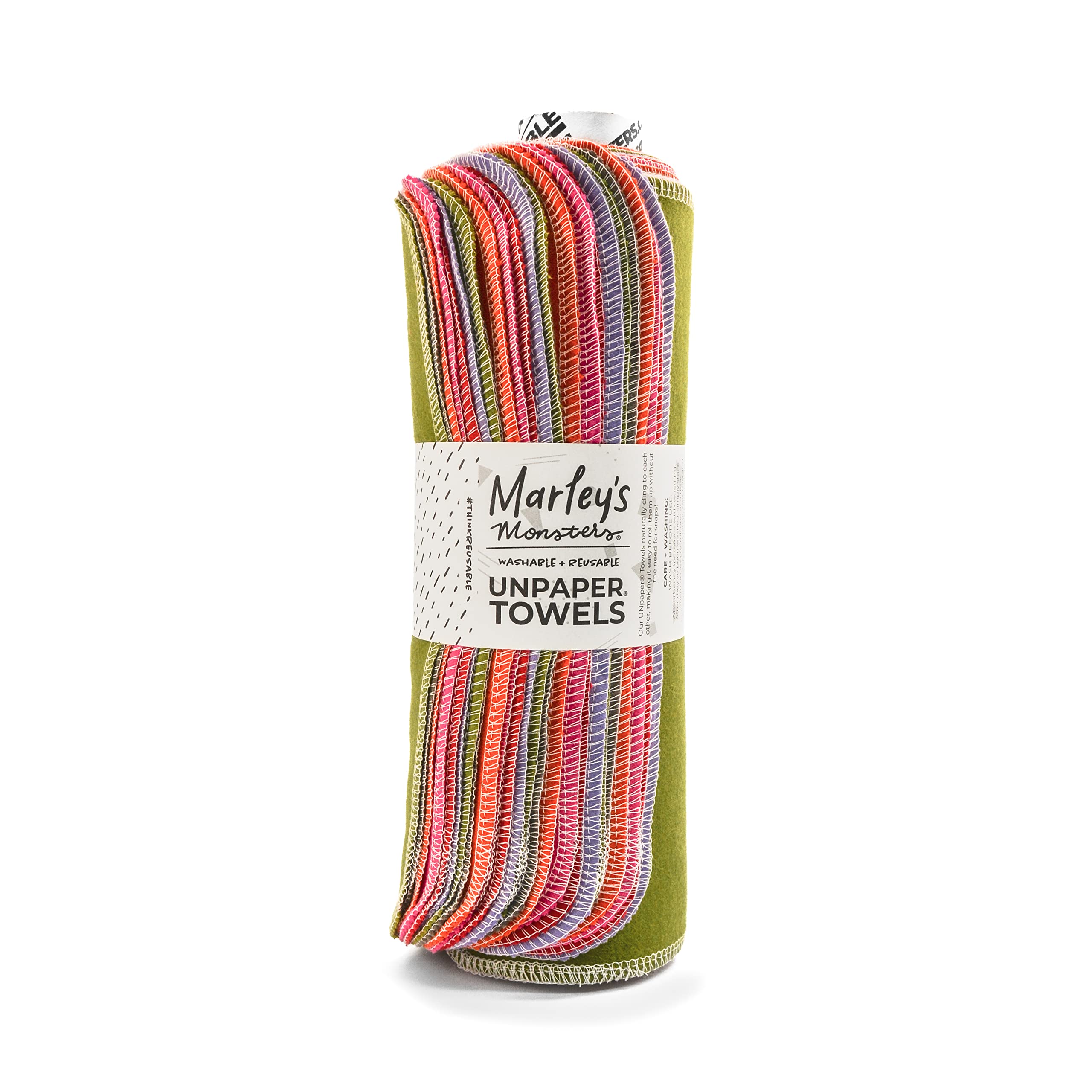 Marley's Monsters UNpaper Towels - 24 Count Reusable Cotton Towels Roll | Eco-Friendly, Tree-Free, Washable Kitchen Towels for Sustainable Cleaning (Volcano Pattern) | Perfect for Home, Kitchen, and Zero-Waste Lifestyle