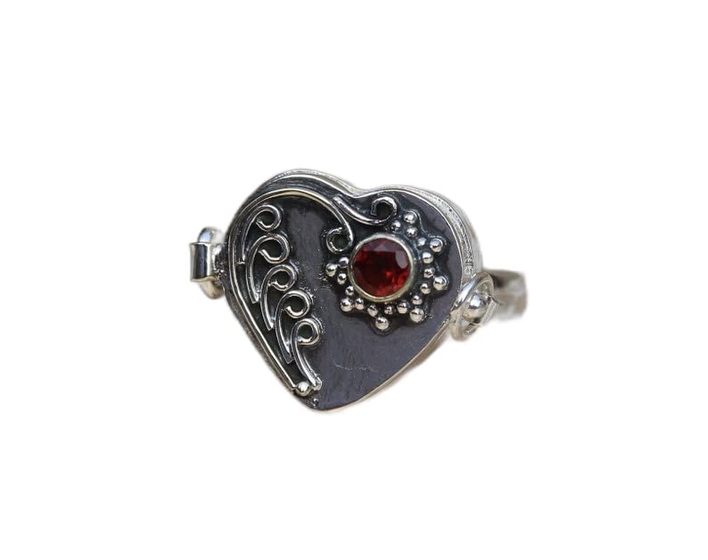Handmade 925 Sterling Silver Garnet Poison Box Ring - Openable Statement Jewelry for Women, Unique Gift for Her - Perfect for Mother's Day, Valentine's Day & Special Occasions