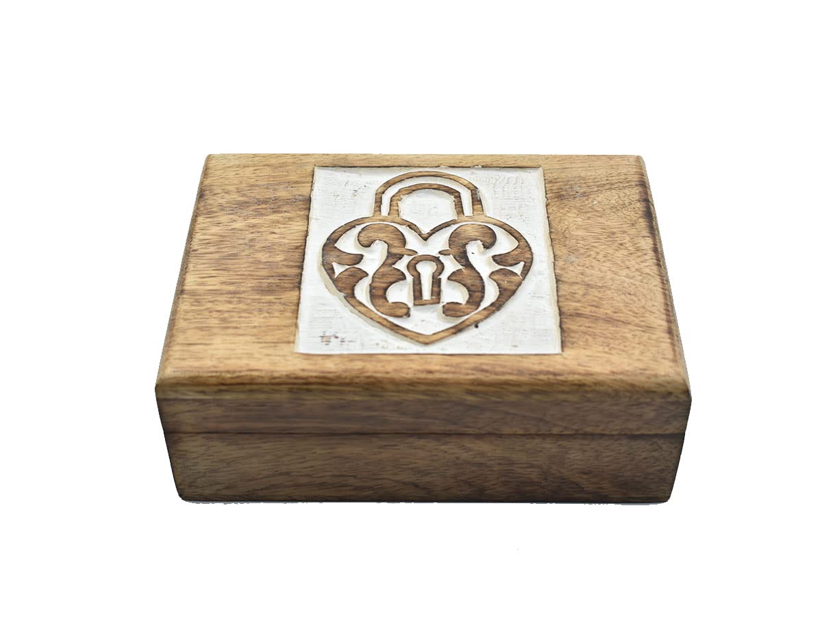 Handmade Wooden Jewelry Box with Heart Carving - Keepsake Storage Organizer for Women & Girls - Perfect for Rings, Necklaces & Small Treasures - Gift for Birthday, Anniversary & Valentines Day