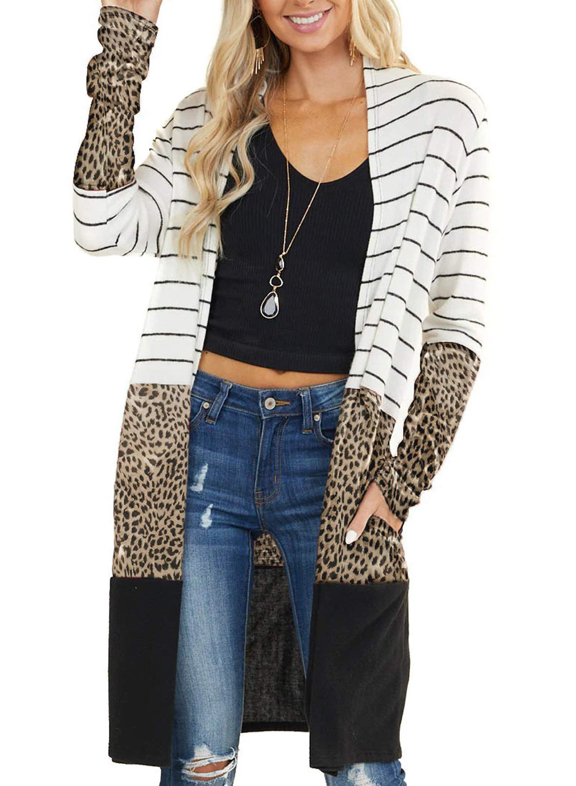Dokotoo Women's 2023 Fashion Casual Open Front Printed Cardigan Sweater - Lightweight Knit Cover Up for Spring & Fall - Perfect for Office, Lounge & Outdoor Wear