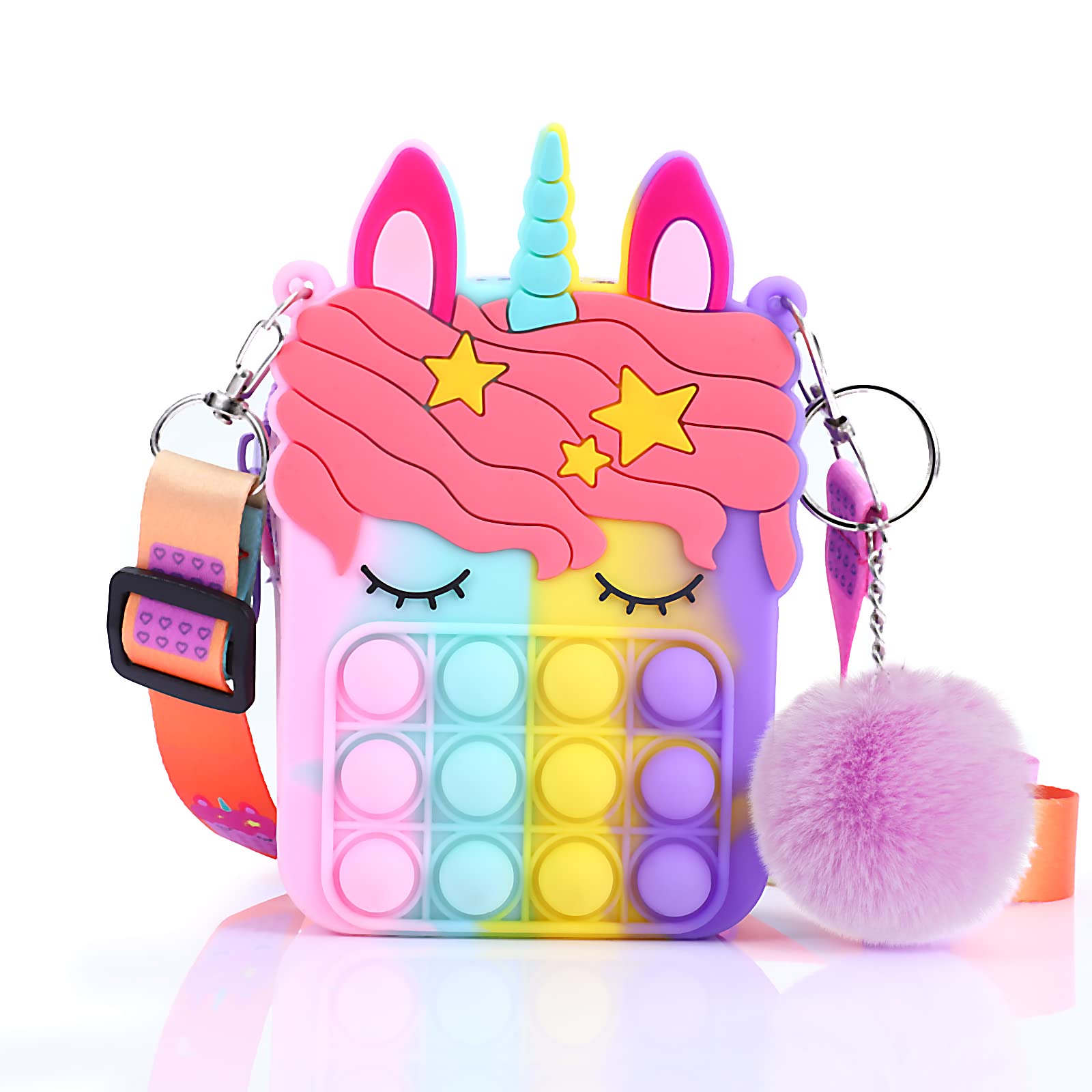 Unicorn Popit Purse for Girls - Cute Fidget Shoulder Bag Toy, Best Birthday & Valentine's Day Gift for Kids - Stress Relief Sensory Toy for School, Travel & Playtime