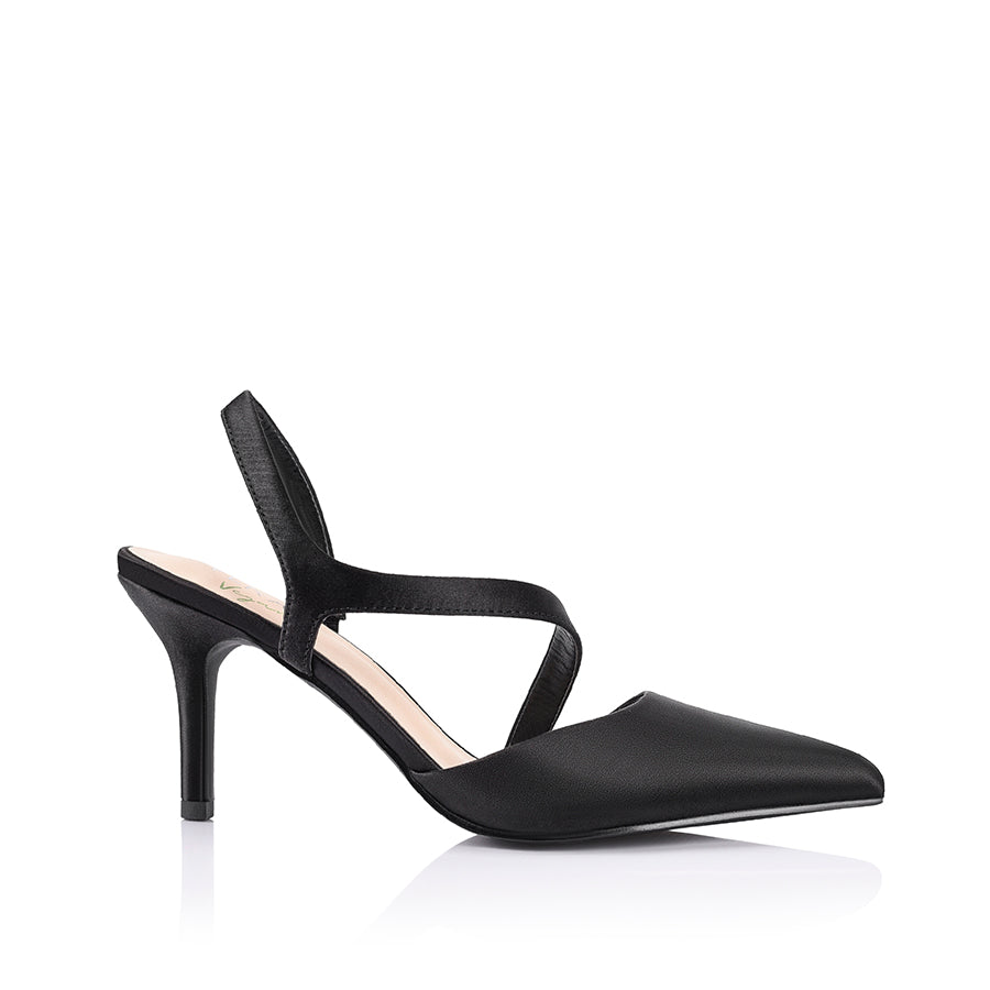 Black Satin Lemon Pointed Toe High Heels for Women - Elegant Dress Pumps for Parties, Weddings & Office Wear
