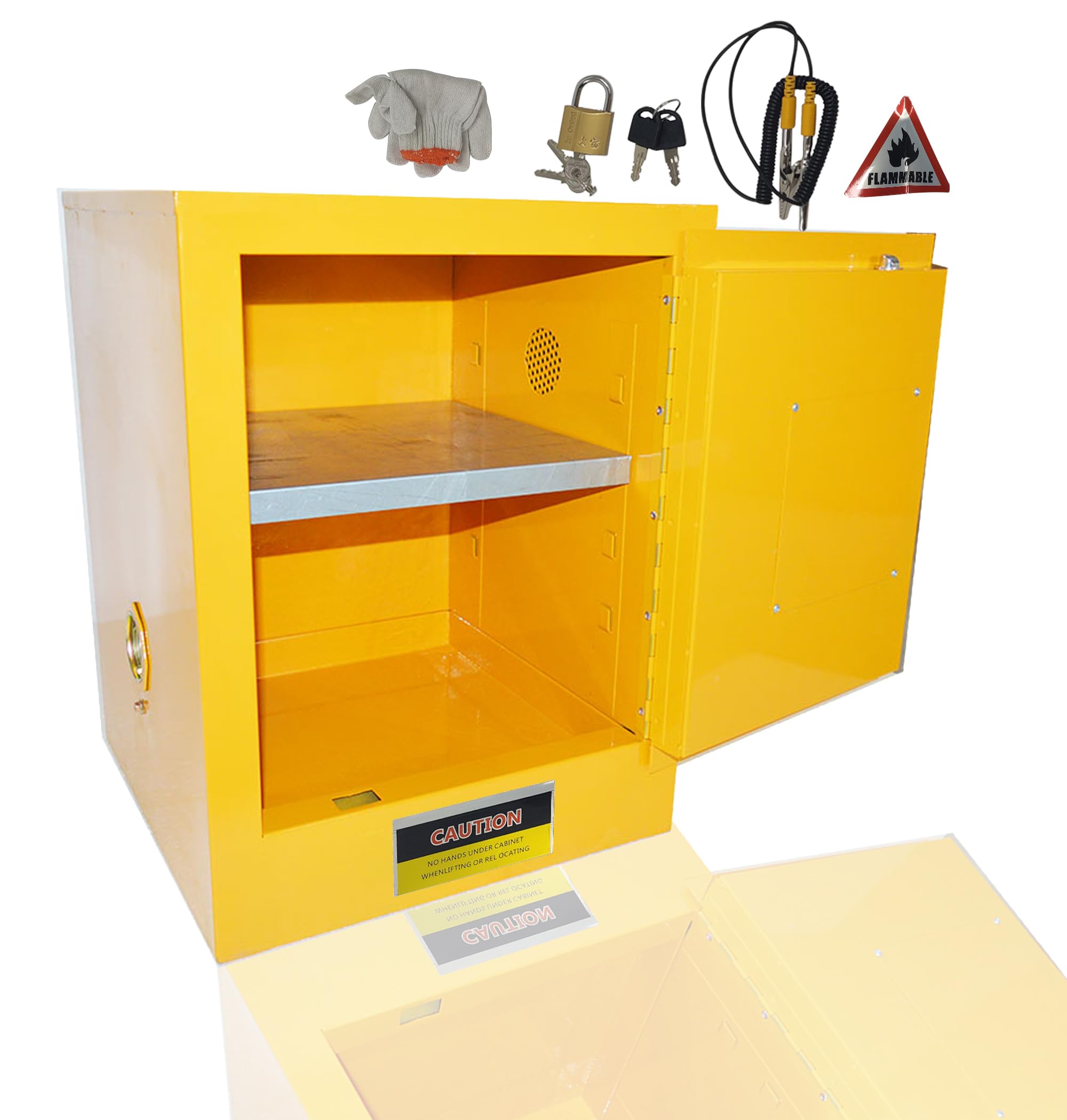 INTSUPERMAI 4 Gallon Yellow Steel Flammable Safety Storage Cabinet - 17''L×17''W×22''H with Adjustable Shelf - OSHA Compliant Chemical Cabinet for Workshop, Garage & Laboratory Use