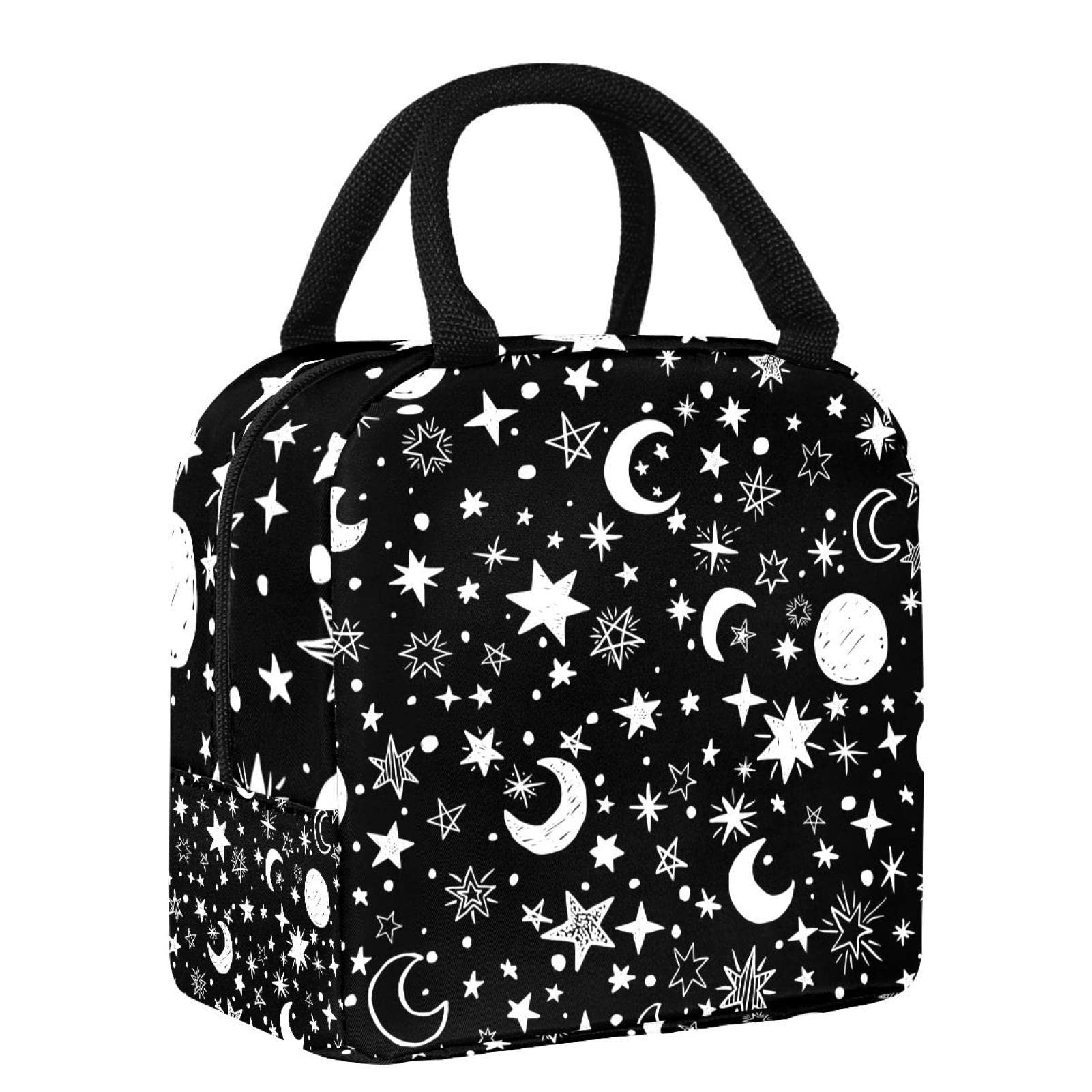 Black & White Moon Stars Insulated Lunch Bag - Reusable Leakproof Cooler Tote for Women & Men | Perfect for School, Work, Picnic & Outdoor Activities
