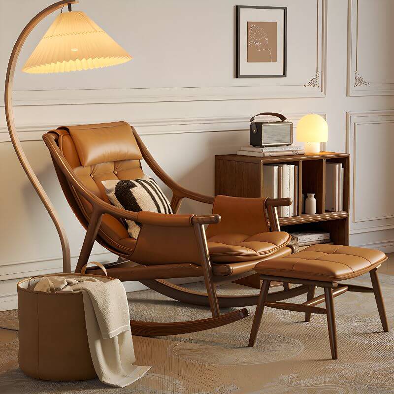 Modern Auburn Wooden Frame Stain-Resistant Cushioned Rocking Recliner Chair with Track Arms - Perfect for Living Room, Nursery & Relaxation