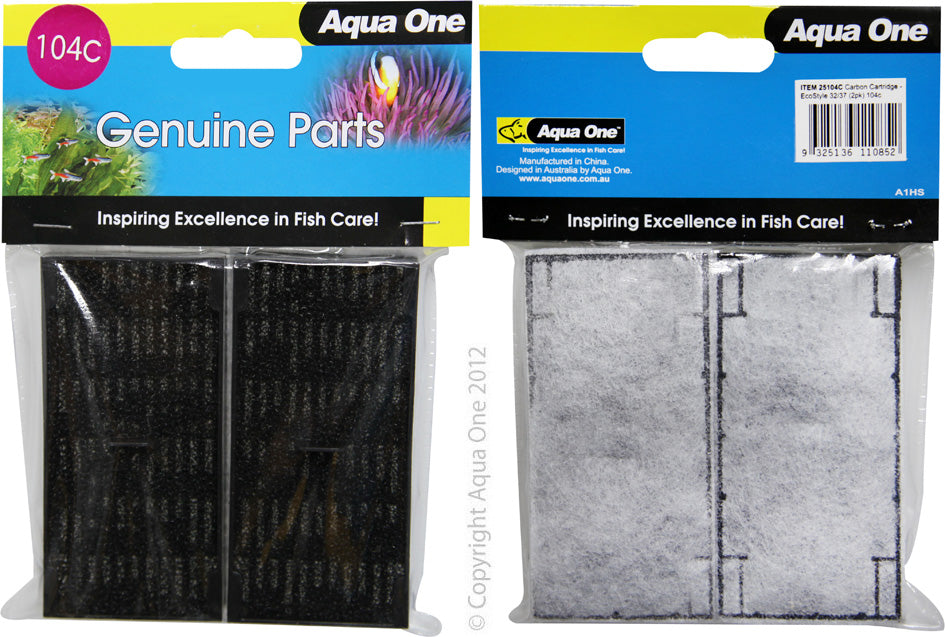 Aqua One Carbon Cartridge Ecostyle 32/37 - 2 Pack (104C) | Replacement Water Filter for Aquariums & Fish Tanks | Improves Water Clarity & Removes Impurities