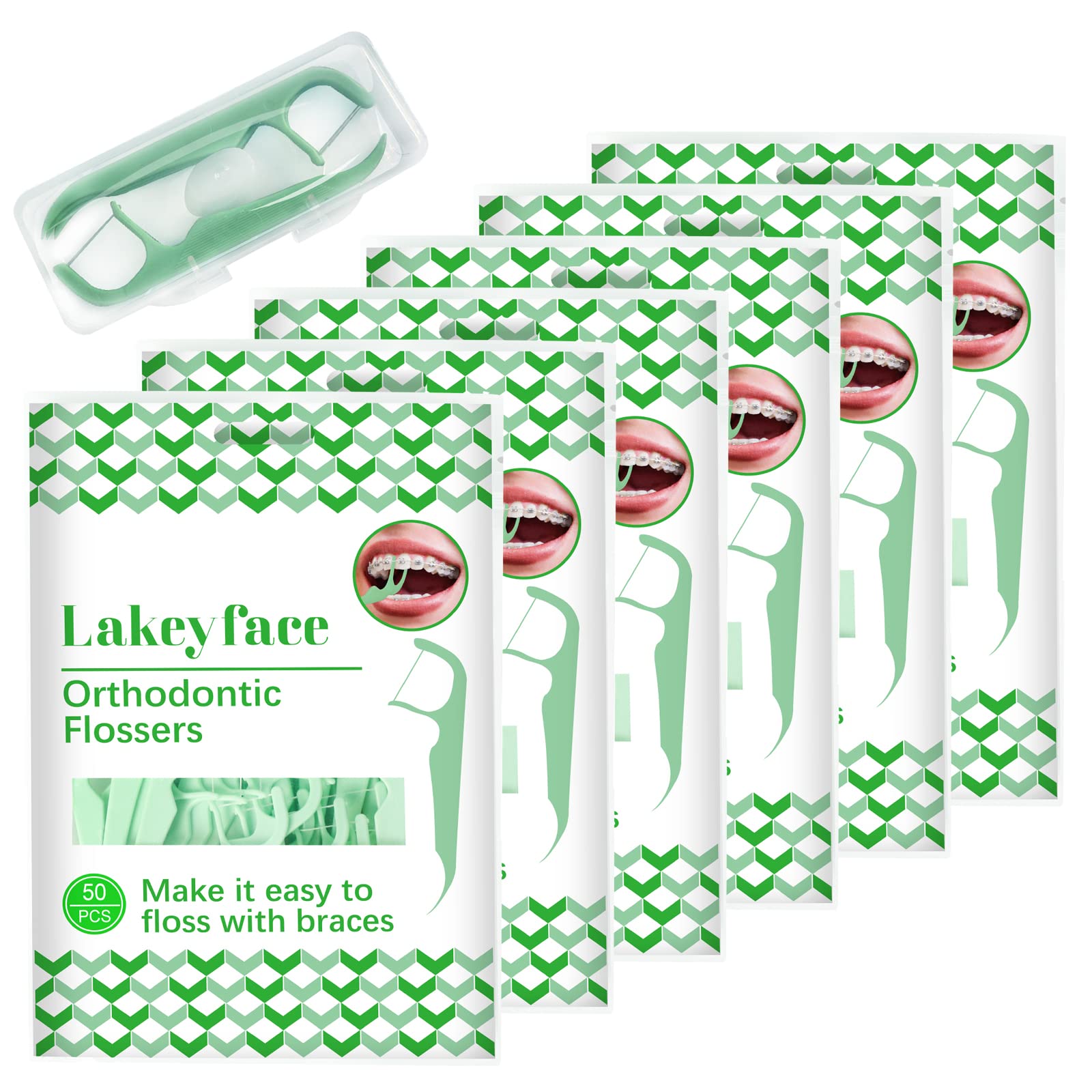 300-Count Orthodontic Flossers for Braces with Floss Dispenser - Dental Floss Picks for Kids & Adults - 50 Count Bags (Pack of 6) - Perfect for Travel, School & Daily Oral Care