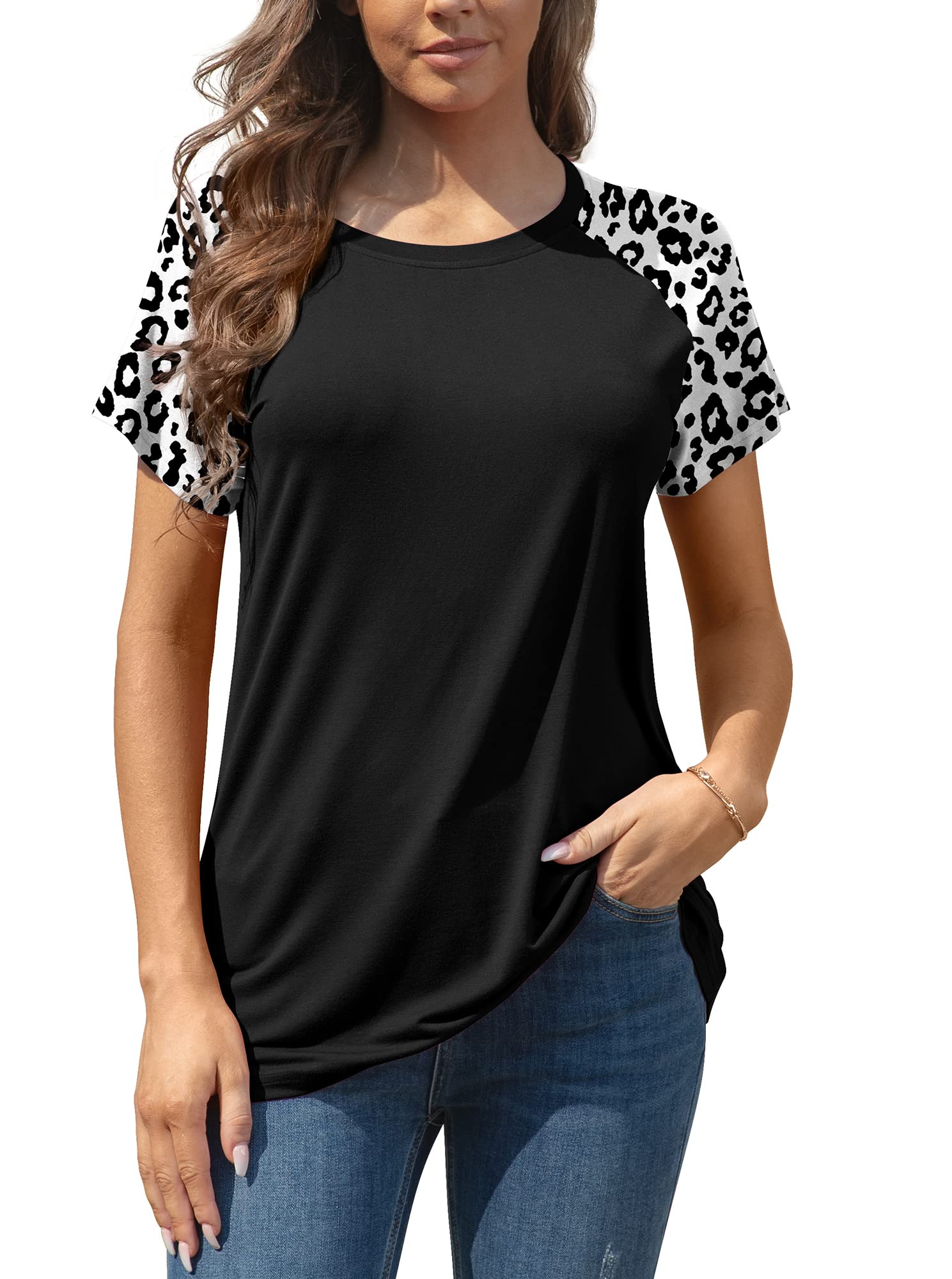 AYIFU Women's Floral Print Raglan Tee Shirts - Long & Short Sleeve Casual Crew Neck Tunic Tops for Everyday Wear, Work & Weekend Outfits