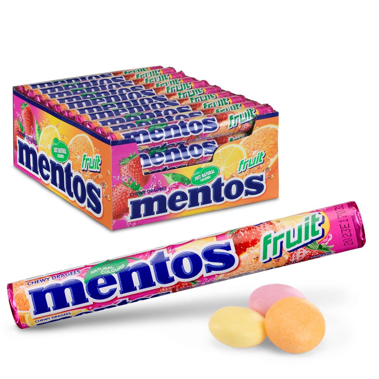Mentos Fruit Rolls Candy - Pack of 40 (10 Oz/1500g) | Assorted Fruit Flavored Mints | Perfect for Office Snacks, Party Favors & Travel Treats