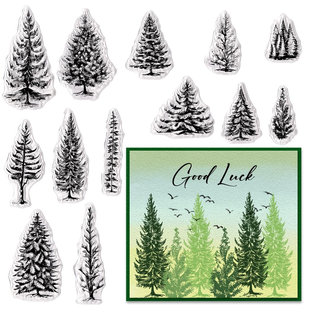 ALIBBON 12-Piece Christmas Tree Clear Stamp Set for Card Making, Scrapbooking & DIY Crafts - Snow Tree & Merry Christmas Transparent Silicone Stamps - Perfect for Holiday Greeting Cards, Photo Albums & Gift Wrapping