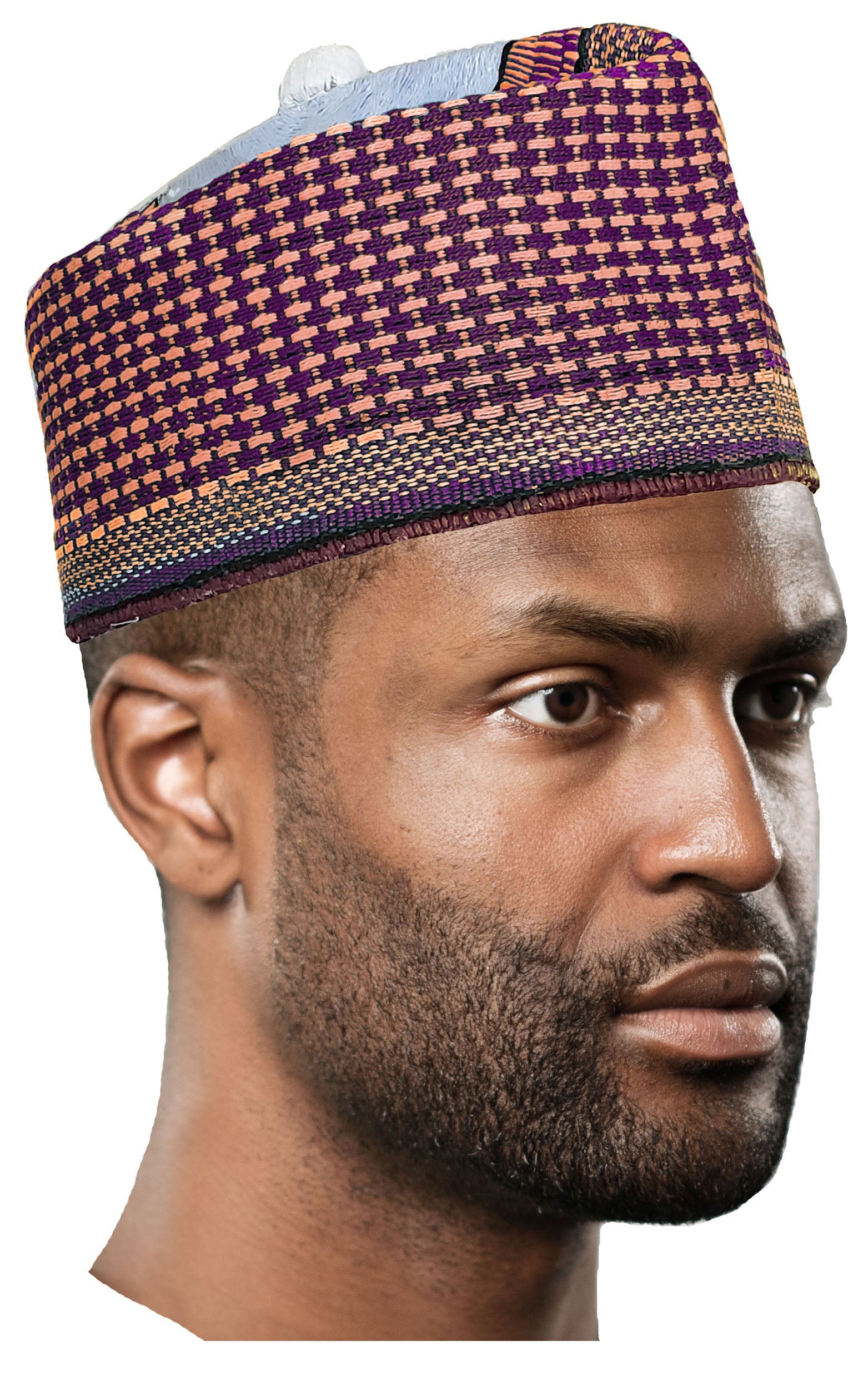 Handmade African Traditional Kufi Hat - Purple & Gold Fulani Hula Cap - Authentic Hausa Mallam Style DPHMHPG09 | Perfect for Cultural Celebrations, Weddings & Special Occasions