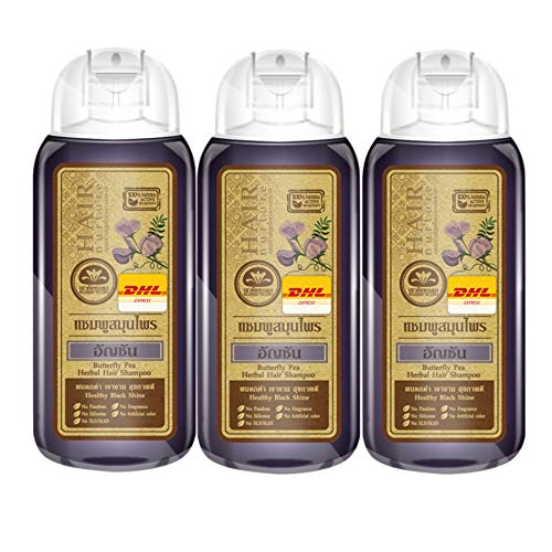 Natural Antioxidant Butterfly Pea Herbal Shampoo for Hair Growth & Nourishment - 200ml (Pack of 3) | DHL Shipping | Free Gifts Included | Perfect for Dry, Damaged Hair & Scalp Care