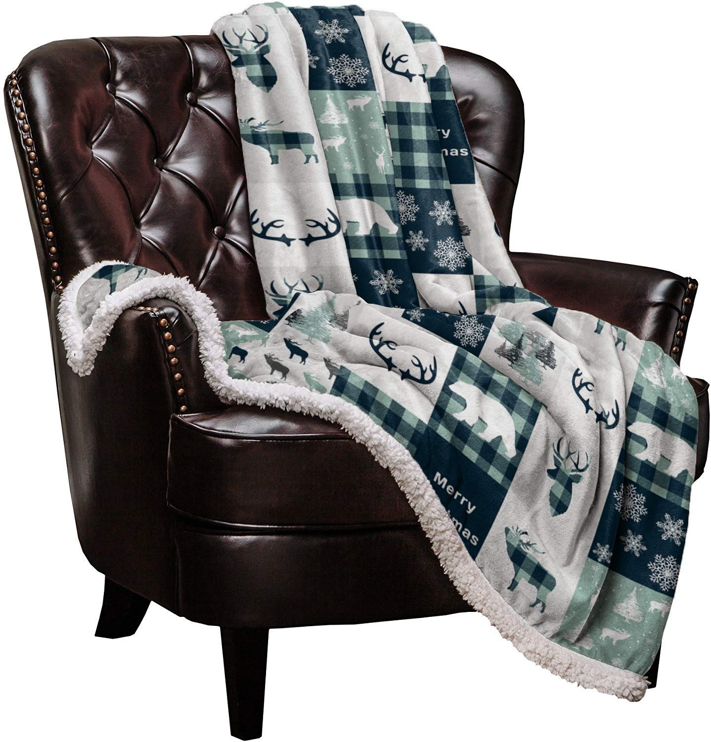 Sherpa Fleece Christmas Throw Blanket - Buffalo Plaid Checkered Soft Warm Cozy Fuzzy Blanket for Couch, Sofa & Bed - Lightweight Plush Blankets and Throws 60x80 inches - Perfect for Winter Nights, Holiday Decor & Cozy Home Gift