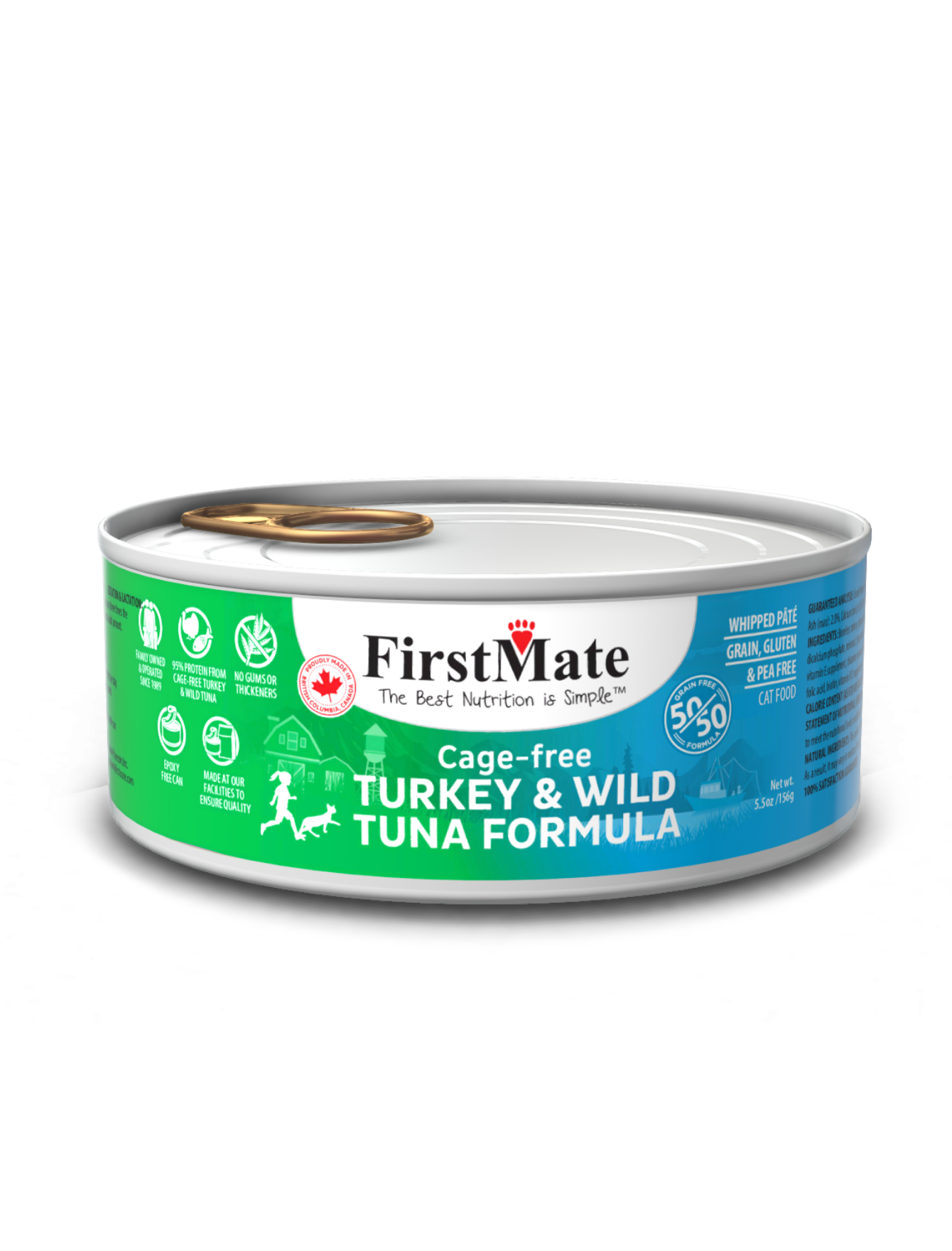 FirstMate Cage Free Turkey & Wild Tuna Cat Wet Food 156g - Grain-Free, High-Protein Wet Cat Food for Adult & Senior Cats - Perfect for Picky Eaters & Indoor Cats