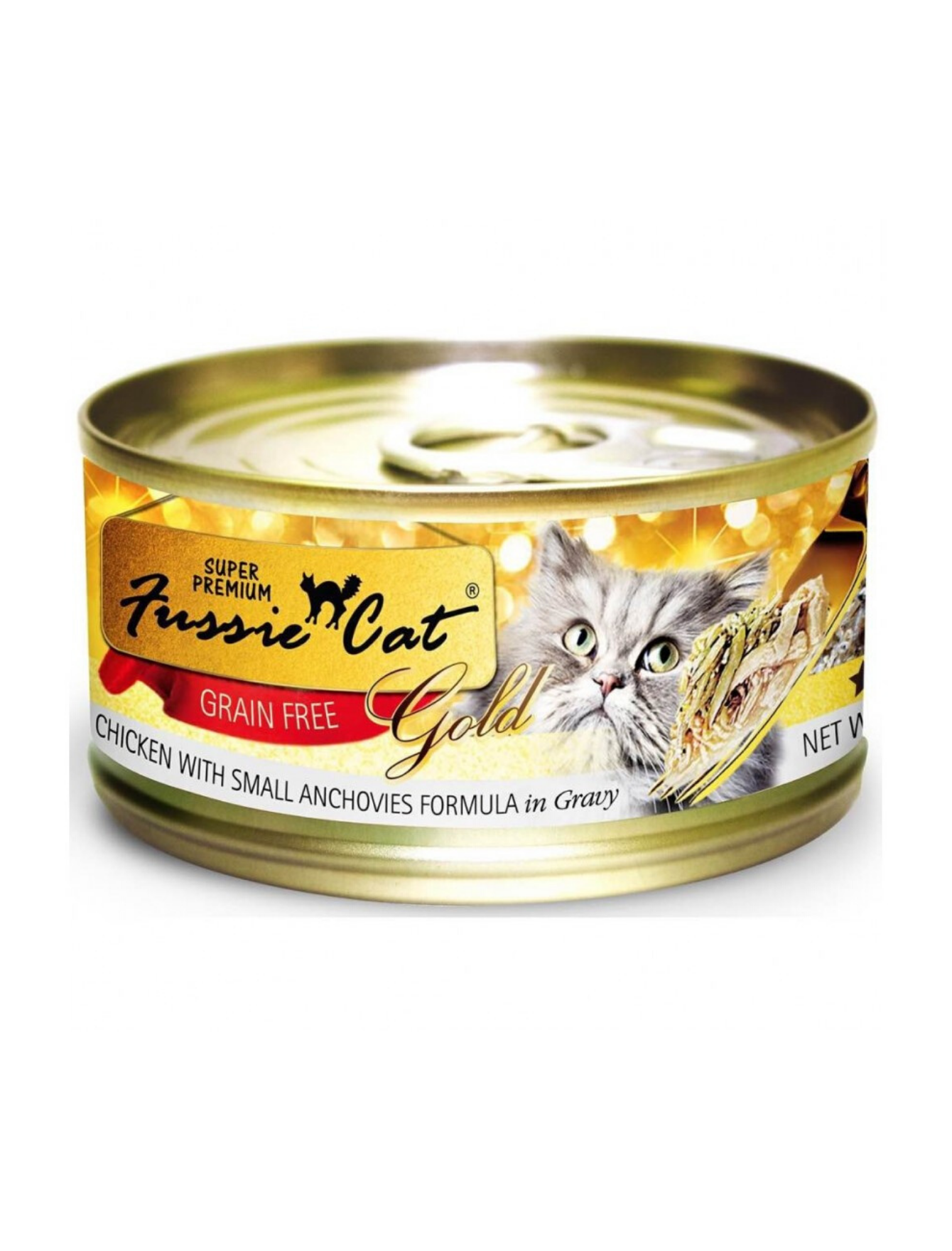 Fussie Cat Super Premium Gold Label Chicken & Small Anchovies Wet Cat Food - 80g Can, Grain-Free, High Protein for Adult & Senior Cats - Perfect for Picky Eaters & Indoor Cats