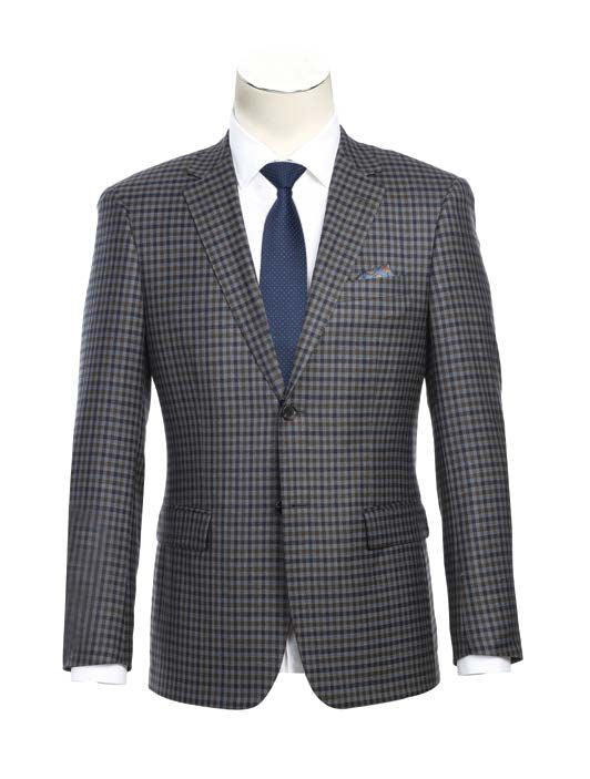 Alessandro Vitello by Renoir Slim Fit Wool Checked Gray Blazer 563 10 | Premium Men's Business Suit Jacket for Office, Wedding & Formal Events