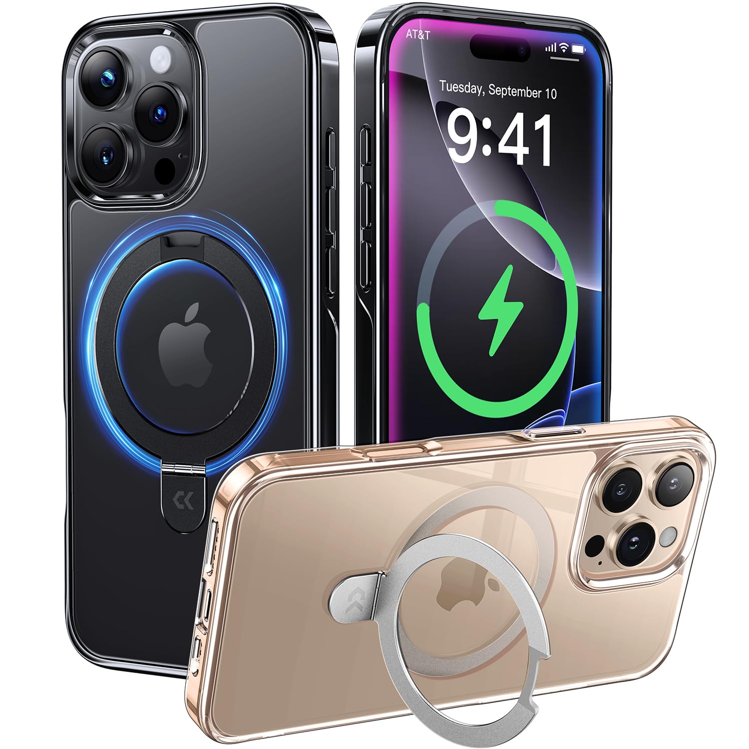 CASEKOO Magnetic iPhone 16 Pro Case - Black Titanium [6.3 inch] | Military-Grade Shockproof Protection | MagSafe Compatible with Built-in Ring Stand | Perfect for Workouts, Travel & Everyday Use