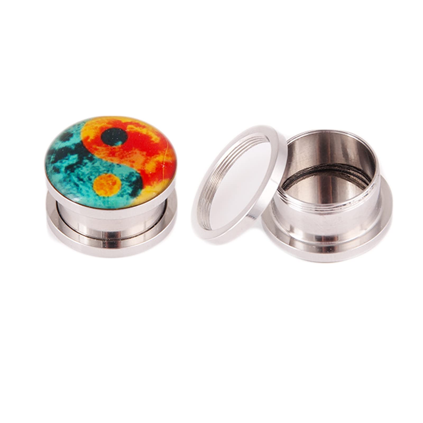 Beydodo 2PCS Surgical Steel Ear Gauges for Men and Women - Round Plugs and Tunnels with Yin Yang Pattern - Multiple Sizes (14G-00G) - Perfect for Stretching, Body Piercing Jewelry and Alternative Fashion