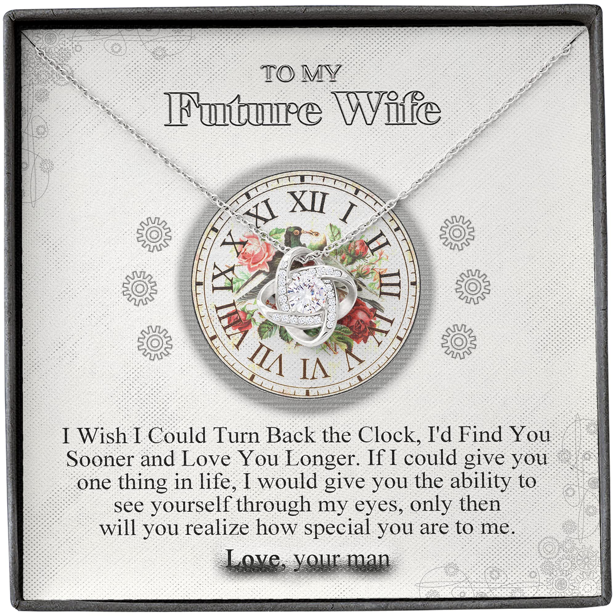 To My Future Wife Necklace - Sterling Silver Love Knot Pendant with Gift Box & Message Card - Romantic Birthday & Anniversary Jewelry Gift for Her - Perfect for Proposals, Weddings & Special Occasions