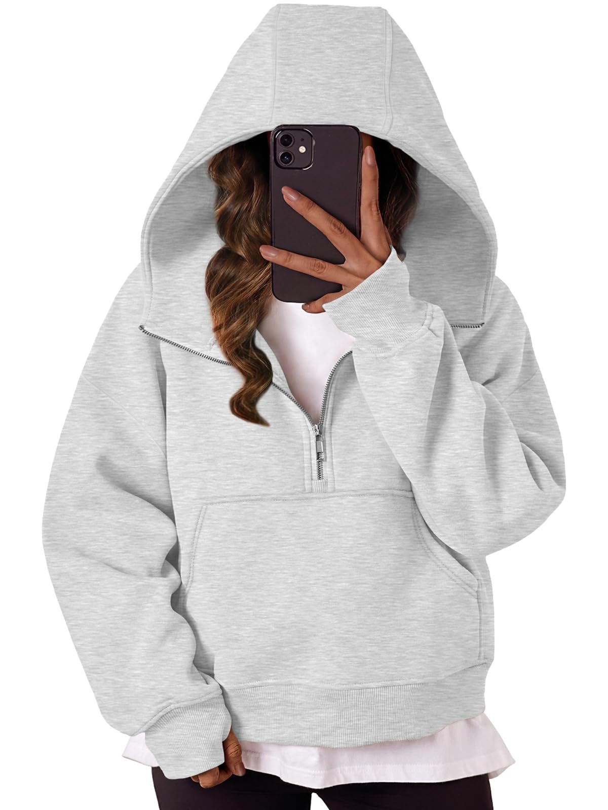 Trendy Queen Women's Oversized Half Zip Pullover Hoodie with Pockets - Cozy Fall Sweatshirt for Casual Wear, Street Style & Loungewear