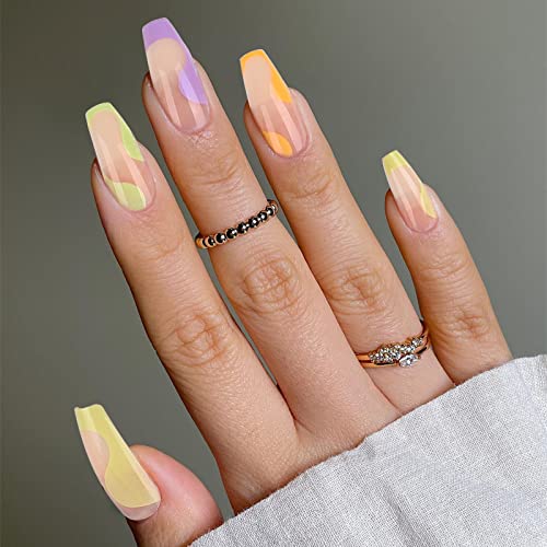 TIPHULAN Short Coffin Press On Nails - 24pcs Reusable Glossy Acrylic False Nails with UV Finish & Glue Kit (Includes Prep Pad, File, Cuticle Stick) - Perfect for Parties, Weddings, and Everyday Glam
