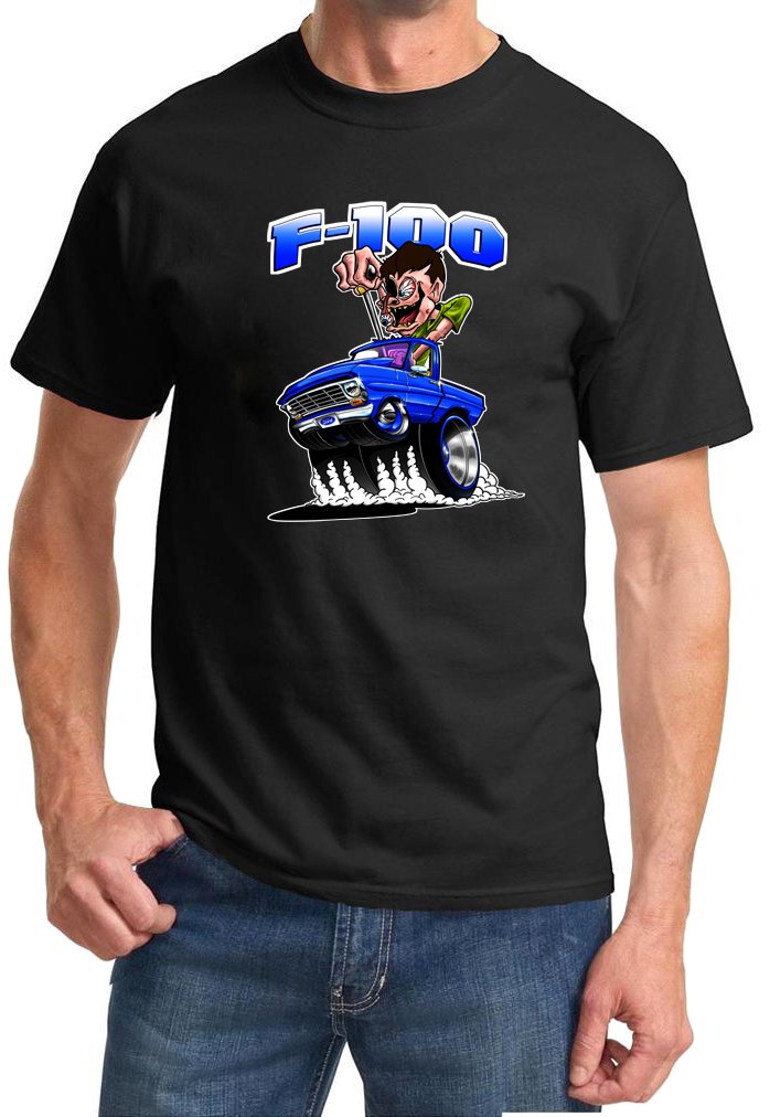 1967-1972 Ford F100 F-100 Mad Monster Blue Truck Graphic T-Shirt - Vintage Car Enthusiast Apparel for Car Shows & Casual Wear