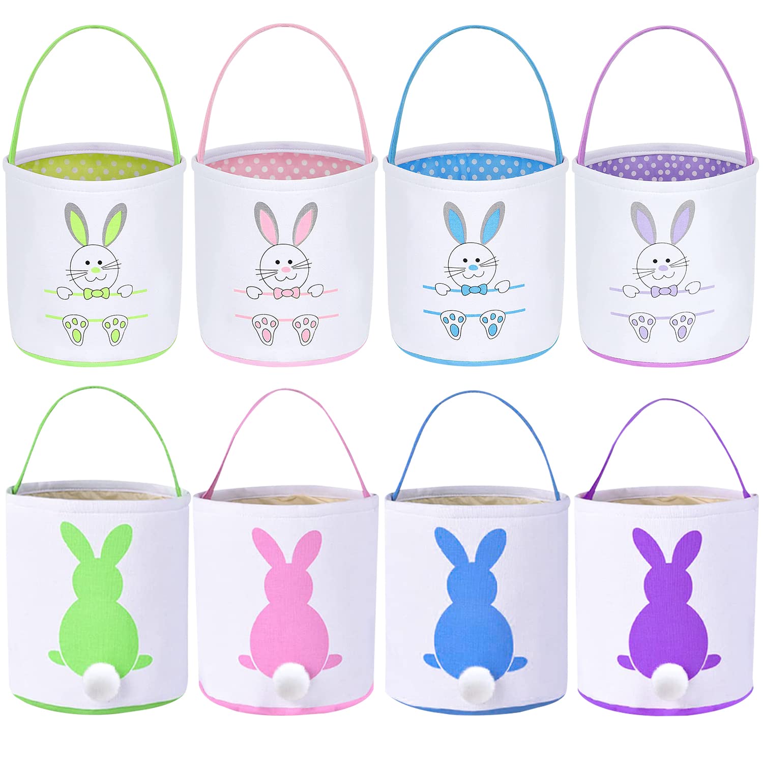 8 Pack Easter Bunny Bags with Rabbit Ears & Fluffy Tails - Easter Basket for Kids, Easter Egg Hunt Party Supplies, Candy Bags for Easter Decorations - Perfect for Easter Egg Hunts, Spring Parties & Gift Giving
