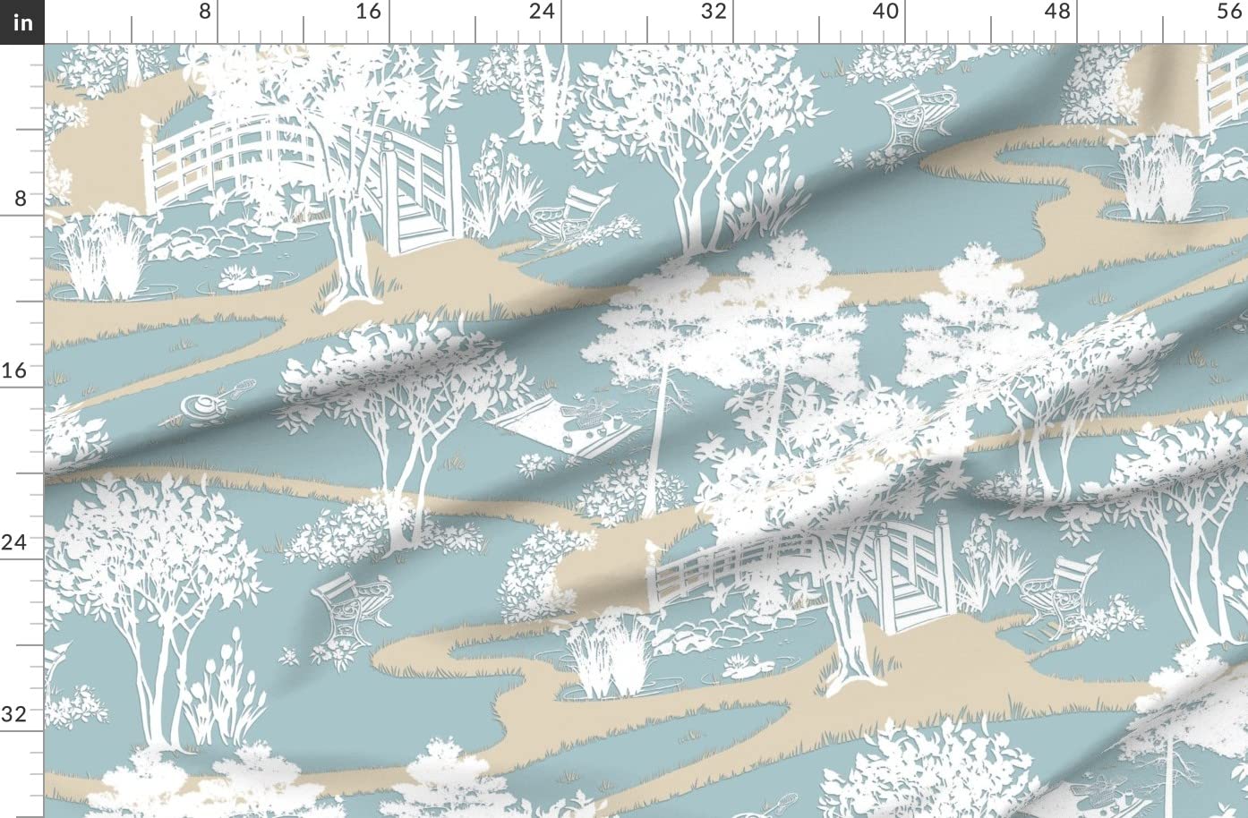 Duke Gardens Pale Blue Gray Green Nature Trees Printed Fleece Fabric by The Yard - Soft & Elegant for Sewing Blankets, Loungewear, DIY No-Sew Projects - Perfect for Picnics, Home Decor & Cozy Crafts