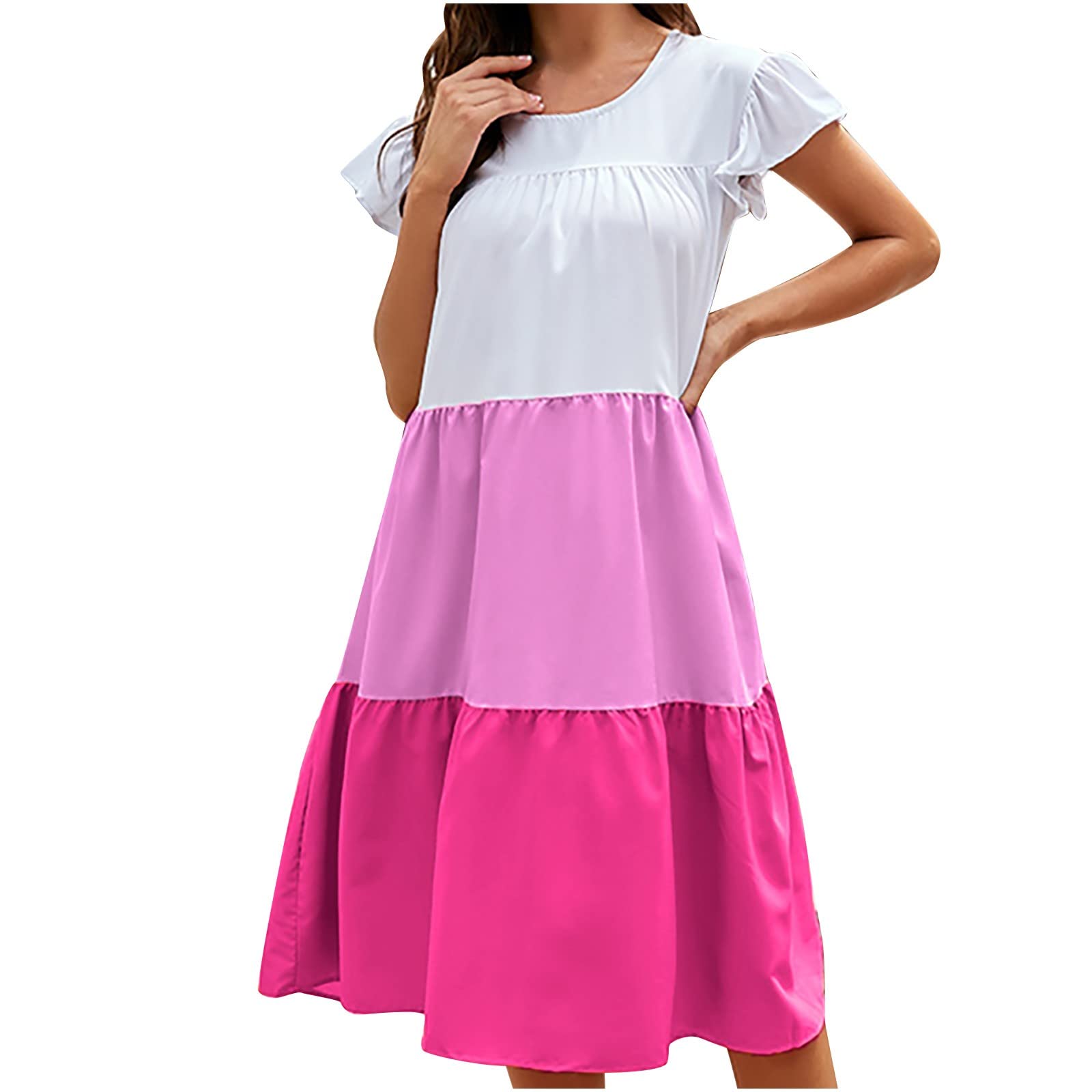 Vifucz Women's Maternity Dress - Fashionable Short Sleeve Colorblock Summer Dress for Photoshoots, Casual Wear & Beach Outings | Round Neck Pregnancy Dress for Expecting Moms