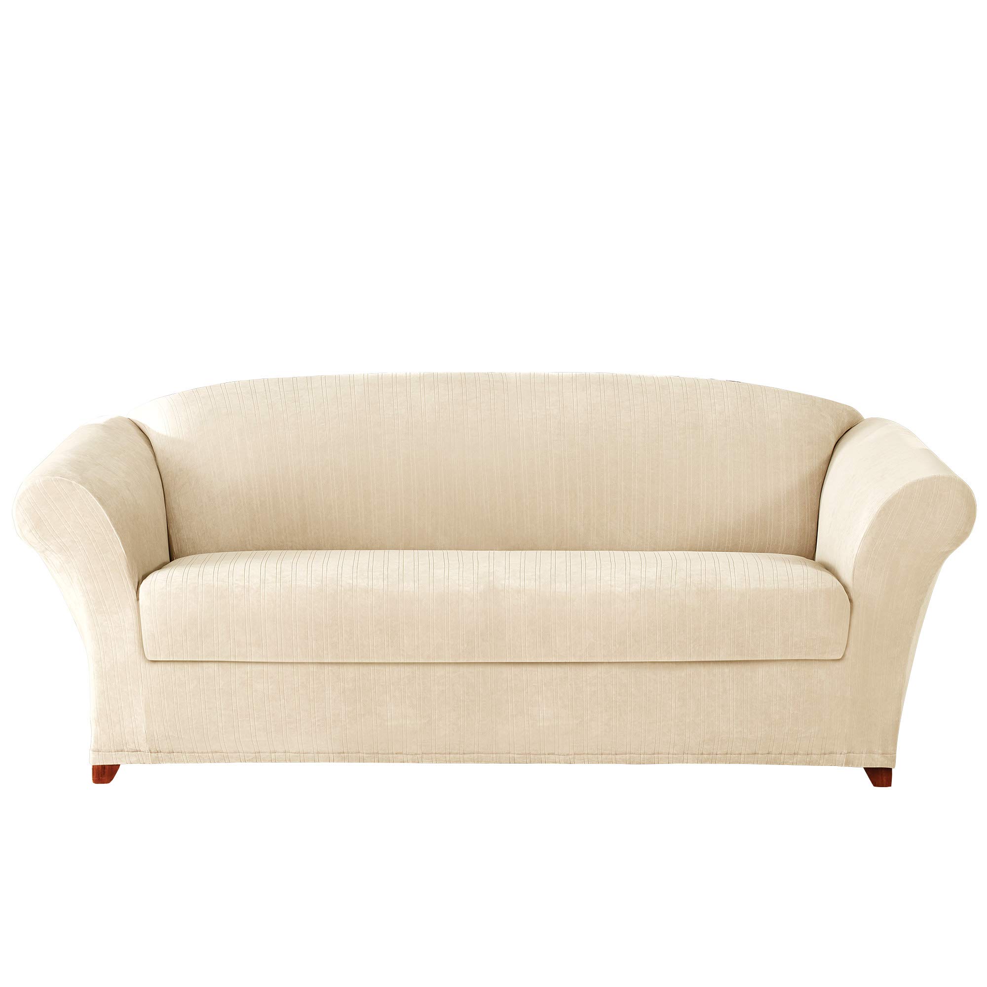 SureFit Stretch Pinstripe 2-Piece Sofa Slipcover - Cream | Fits Most Couches & Loveseats | Easy Install, Machine Washable | Perfect for Living Room, Family Room & Home Decor