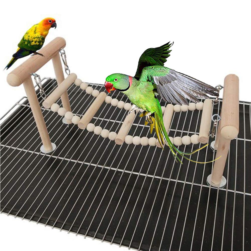 Colorful Wooden Bird Toy for Parrots - Chewable Beaded Perch Ladder, Hanging Swing & Playground Bridge - Perfect for Cage Enrichment & Playtime Activities