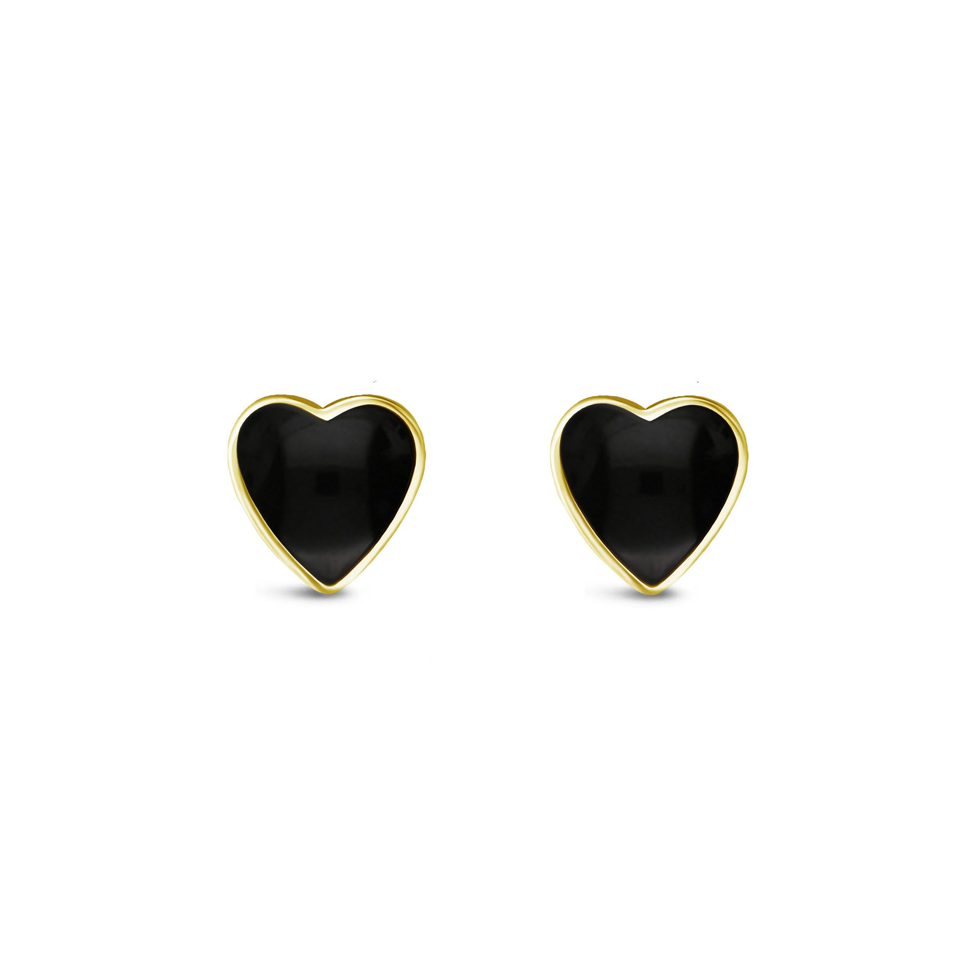 Yellow Gold Vermeil Whitby Jet Heart Stud Earrings for Women - Elegant Gothic Jewelry Gift for Valentine's Day, Anniversary & Special Occasions