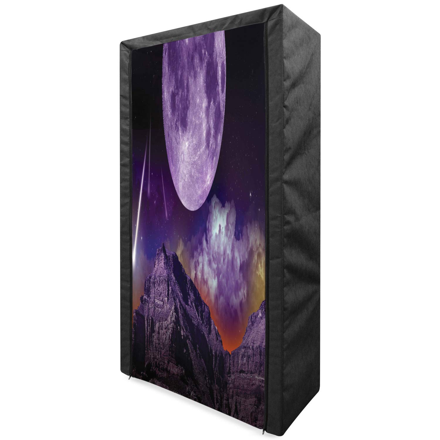 Ambesonne Mystic Portable Fabric Wardrobe - Fantasy Dark Night Galaxy Print Closet Organizer with Shelves, 33.5 Inch, Purple & Black - Perfect for Bedroom, Closet, Dorm, or Apartment Storage