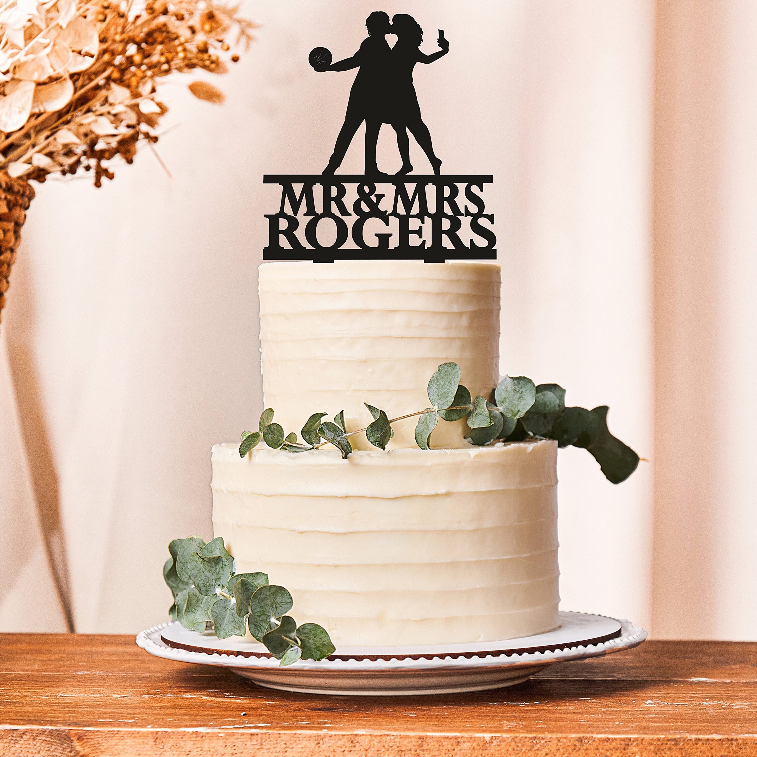 Personalized Basketball Wedding Cake Topper for Couples - Mr & Mrs Selfie