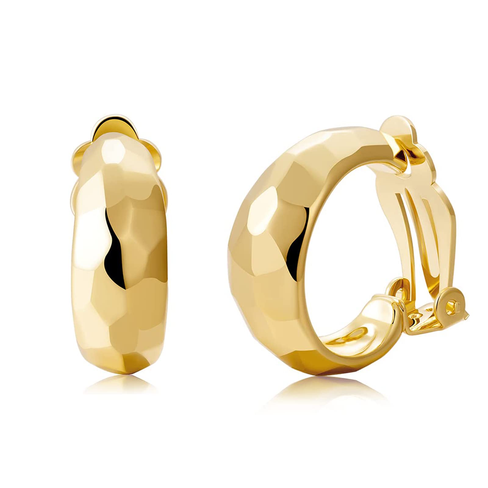 14K Gold Clip-On Hoop Earrings for Women - Hypoallergenic Non-Pierced Croissant Ear Cuffs | Perfect for Sensitive Ears, Weddings & Special Occasions