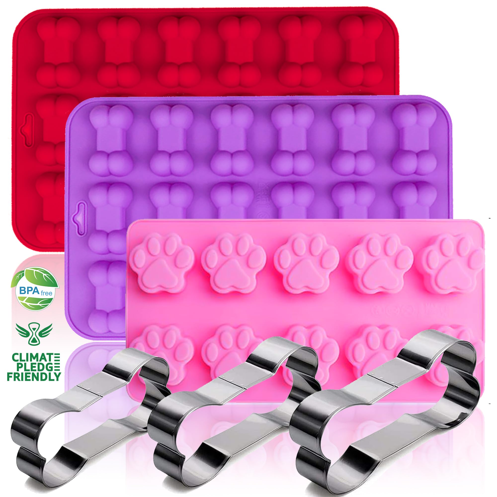 Premium 6-Pack Silicone Baking Molds for Dog Treats - Paw & Bone Shapes for Chocolate, Candy, Soap Making - Perfect for DIY Pet Treats, Party Favors & Holiday Gifts