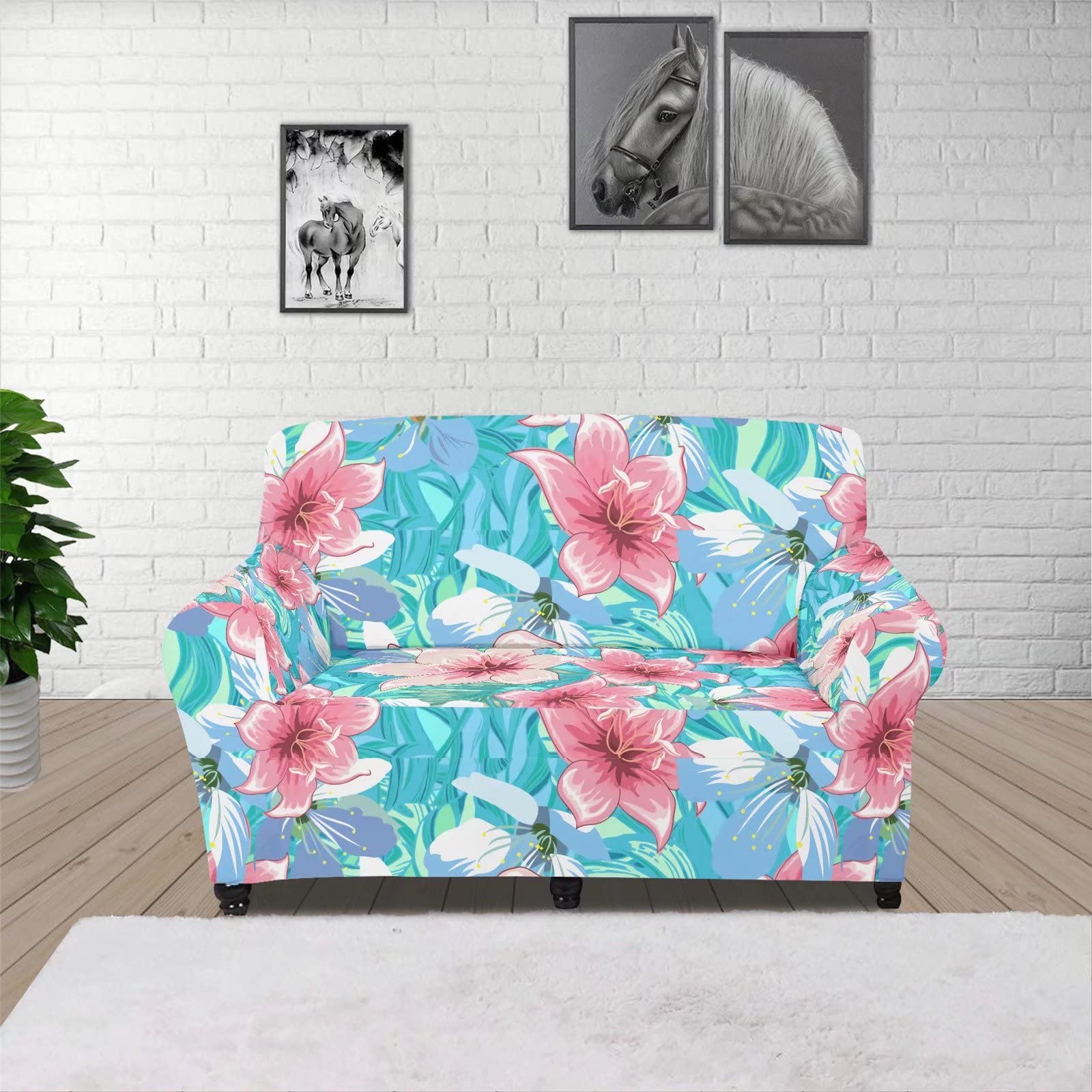 Floral Palm Tree Print Dog Sofa Cover - Pet-Friendly Couch Slipcover for Single/Multi Seater - Home Office Bedroom Decor - Christmas Gift Idea - Size M - Perfect for Pet Owners & Holiday Home Styling