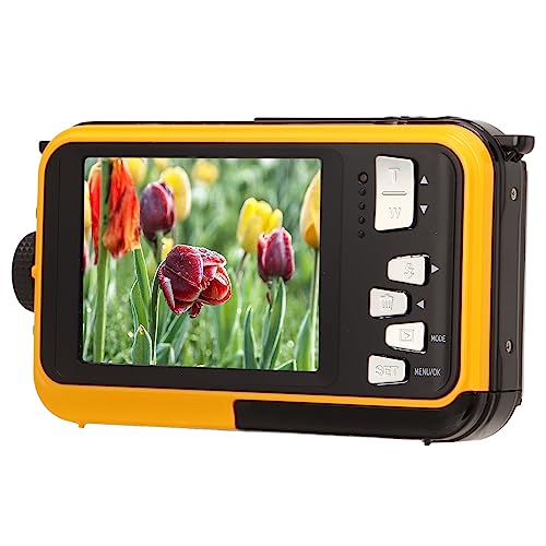 Waterproof Digital Camera 48MP 16x Zoom - 2.7K FHD Underwater Camera with Dual Screens for Selfie & Video Recording - Ideal for Snorkeling, Swimming, Beach Vacation & Outdoor Adventures (Yellow)
