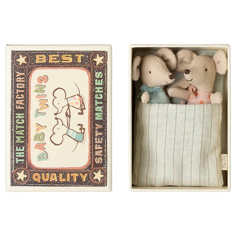 Maileg Matchbox Baby Twins - Adorable Miniature Doll Set for Kids | Perfect for Pretend Play, Collecting & Gift Giving