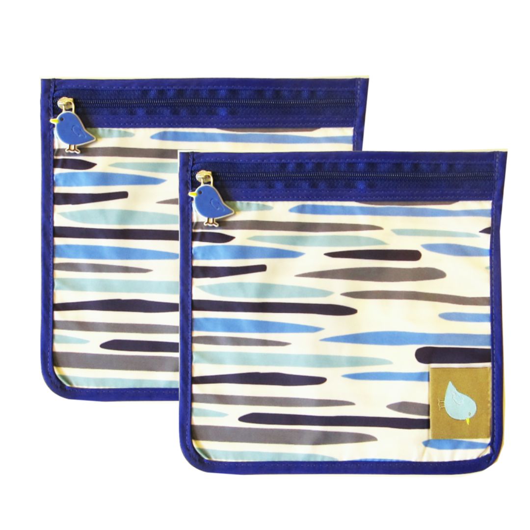 Jaq Jaq Bird Reusable Food Pouch Set of 2 - BPA Free, Leak Proof Snack Bags for Kids | Perfect for School Lunches, Travel & Outdoor Activities | Ocean Design