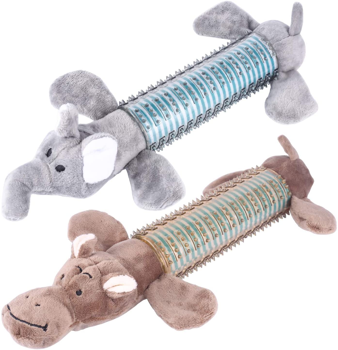 CCDAY Plush Squeaky Dog Chew Toys 3-Pack - Indestructible Tough Durable Puppy Chew Toys for Small & Medium Dogs - Natural Material Dental Care Dog Toothbrush Toys (Brown & Gray) - Perfect for Teething, Playtime & Dental Hygiene