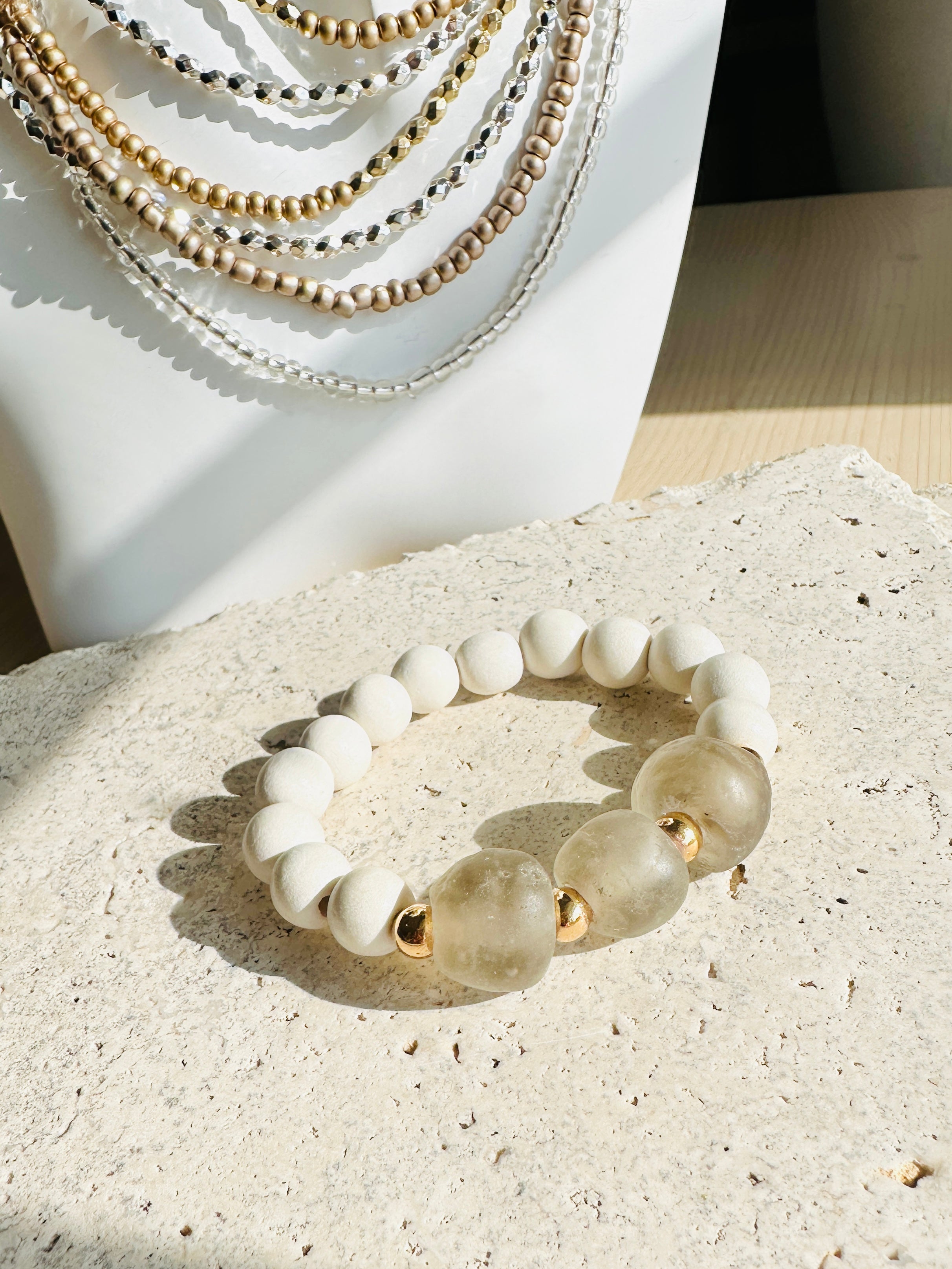 Acadia Bracelet - Stylish Gray & Cream Beaded Bracelet for Women | Boho Chic Jewelry for Everyday Wear & Casual Outfits