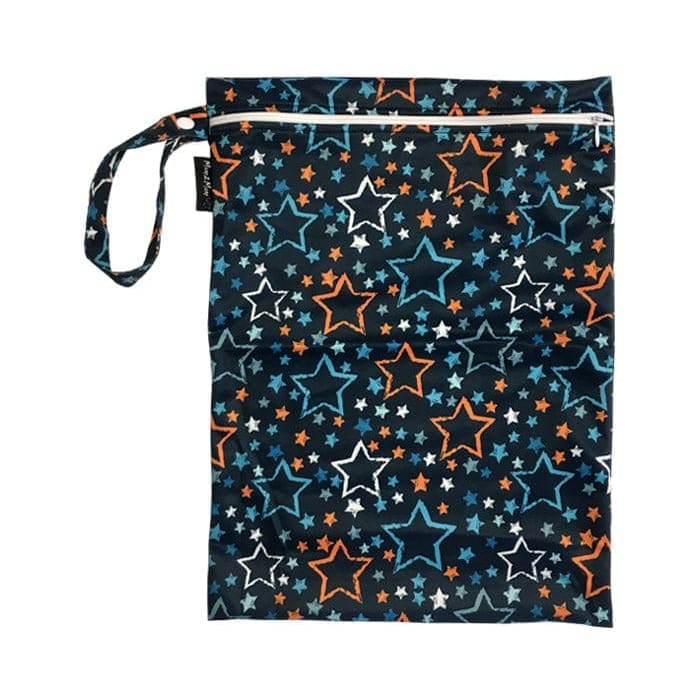 Mum2Mum Waterproof Wet Bag with Stars Print - Reusable Cloth Diaper Wet Bag for Baby Care, Swimsuits & Gym Clothes - Perfect for Daycare, Travel & On-the-Go