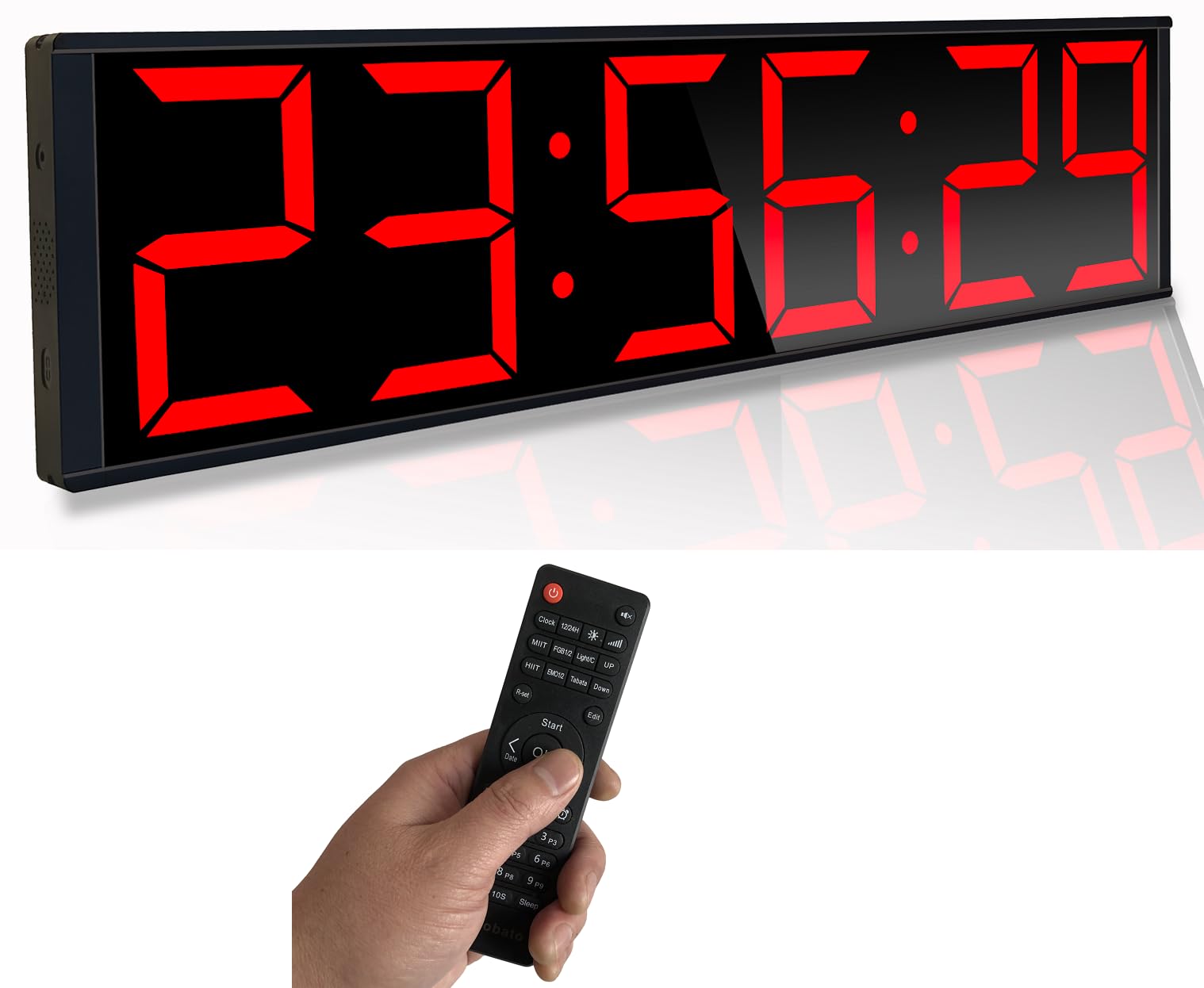 26'' Extra Large Digital Wall Clock - Programmable Home Gym Timer with 7-Color Night Light, 8 Alarms, Calendar/Temperature Display, Countdown & Stopwatch - Perfect for Workouts, Interval Training & Home Office (Red)