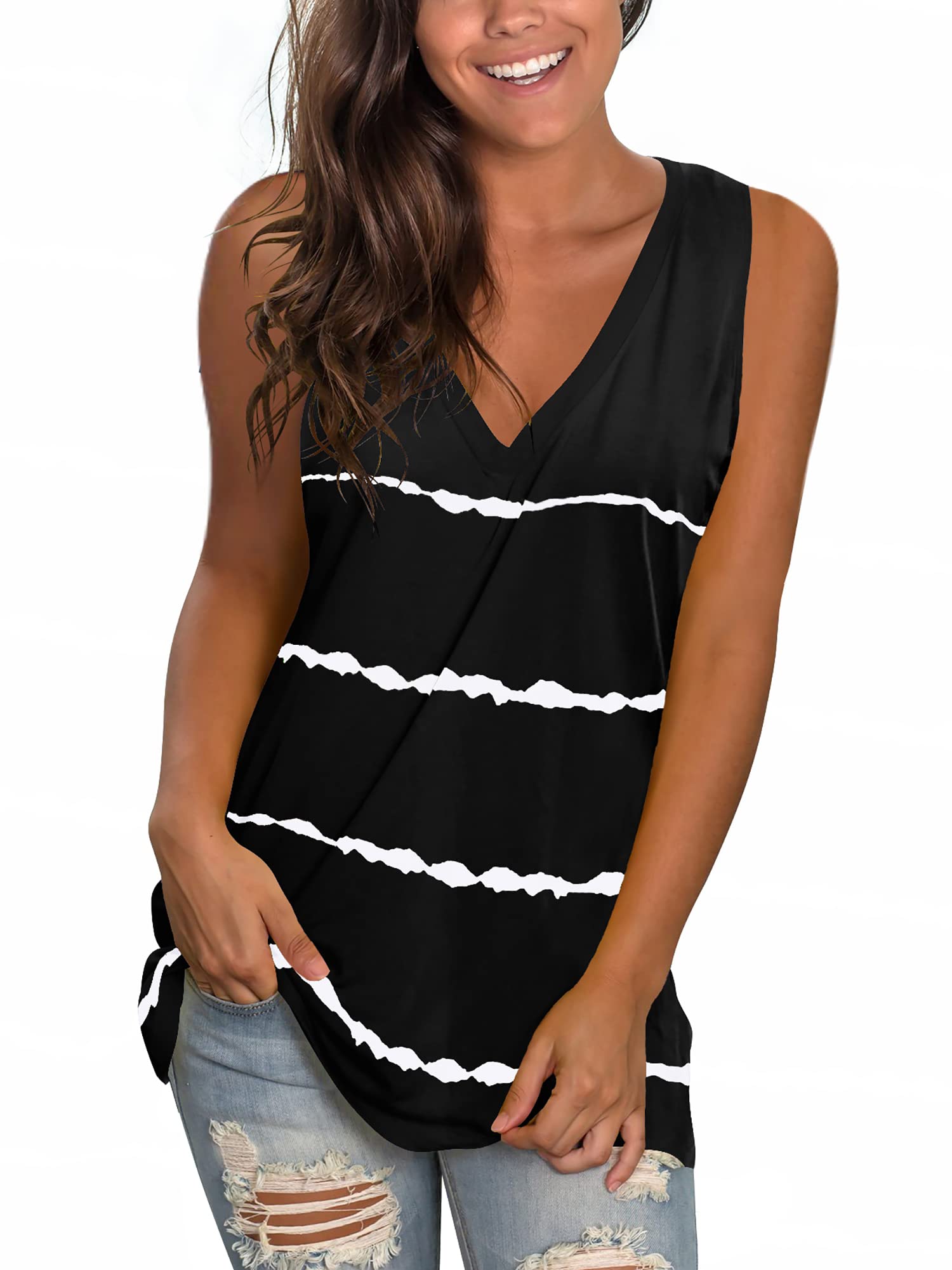 SAMPEEL Women's V-Neck Sleeveless Floral Print Side Split Tank Tops - Casual Summer Blouses for Beach, Yoga & Everyday Wear