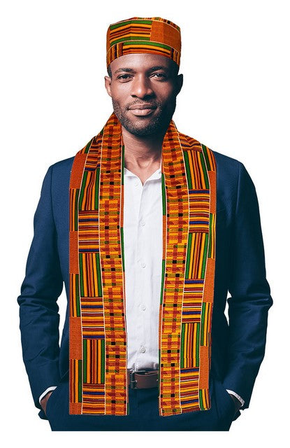 Stylish Kente African Print Hat & Scarf Set - Traditional Ghanaian Headwear & Fashion Accessory for Weddings, Cultural Events & Afrocentric Outfits