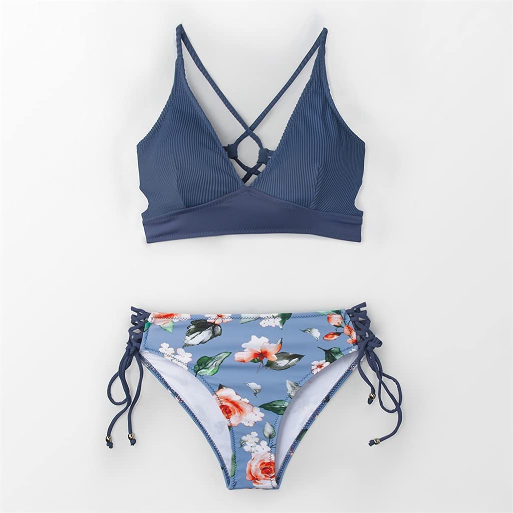 Sexy Bikini Set for Small Chest - Gathered Triangle Top & Thong Bottom Swimwear for Women (Blue, Large) | Perfect for Beach Vacations, Pool Parties & Summer Getaways